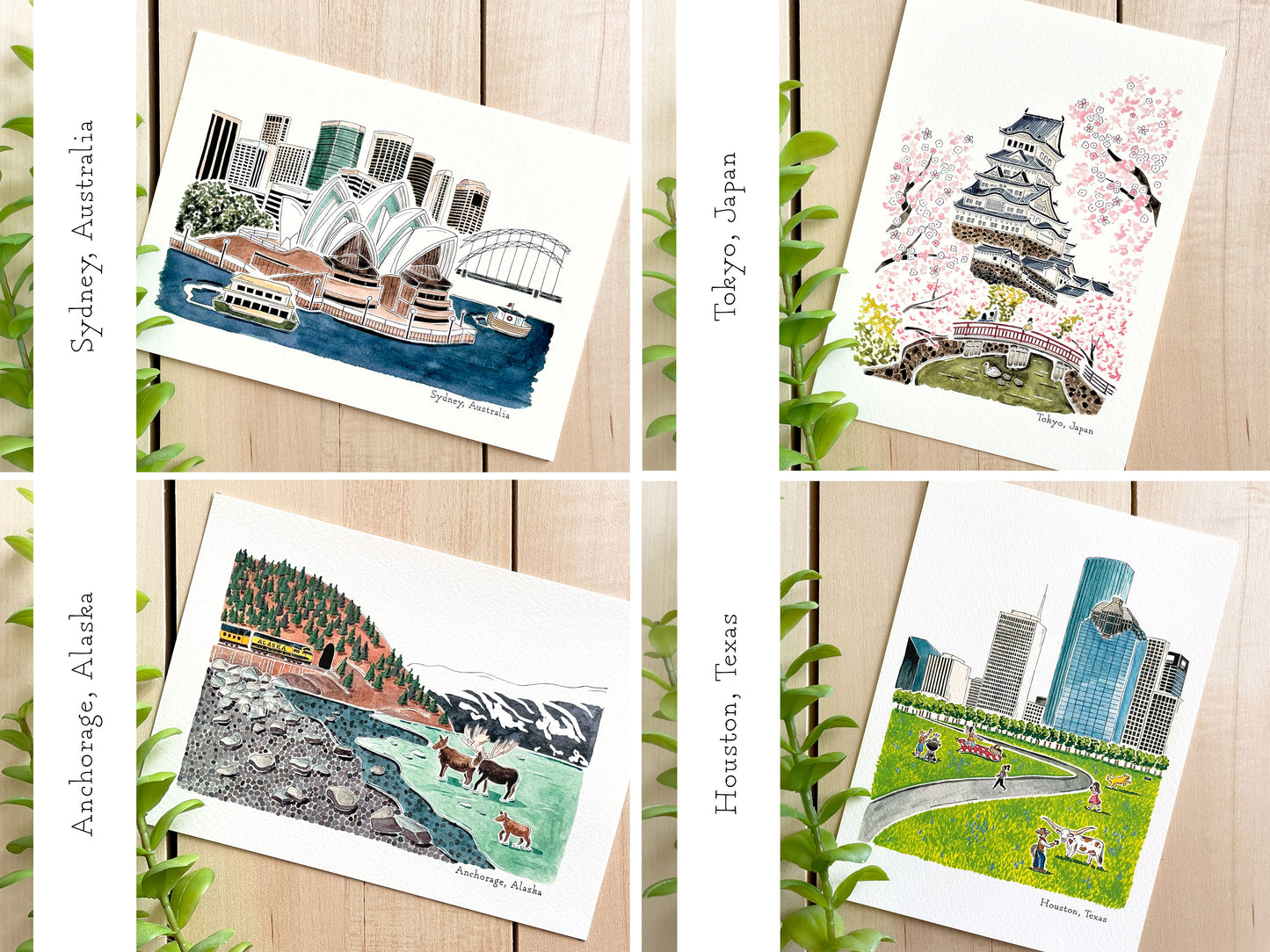 Set of 5 | 5x7 City Watercolor Prints