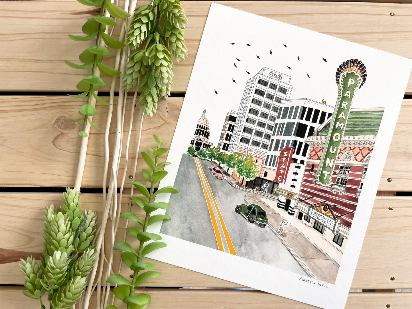 Austin (Texas) 8x10 Watercolor Print