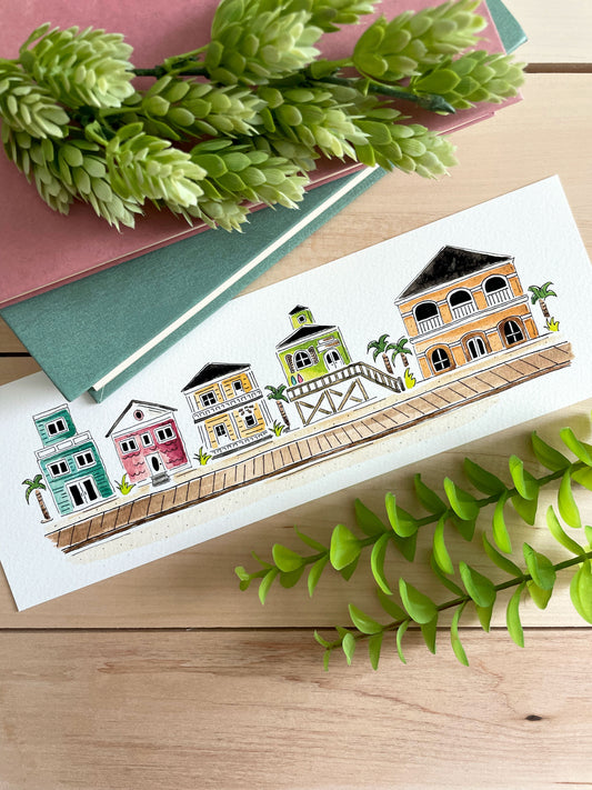 Beach Cabins 4x12 Watercolor Print