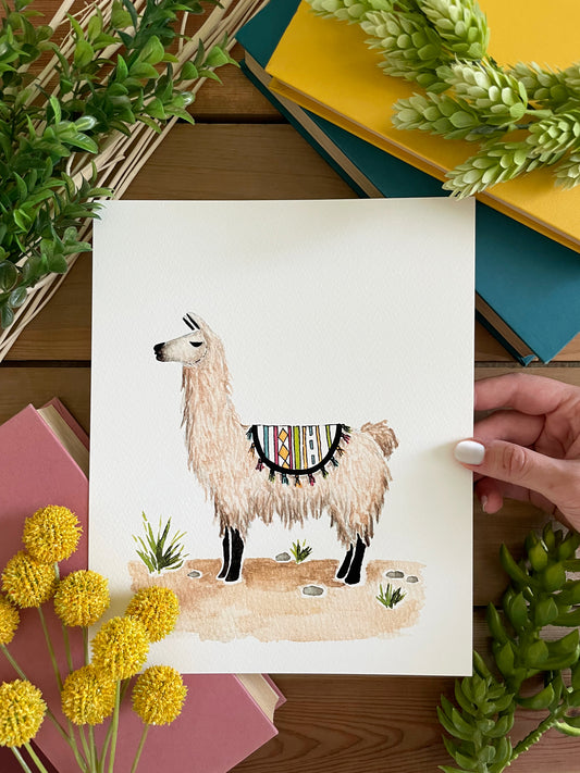 Llama 8x10 Watercolor Print
