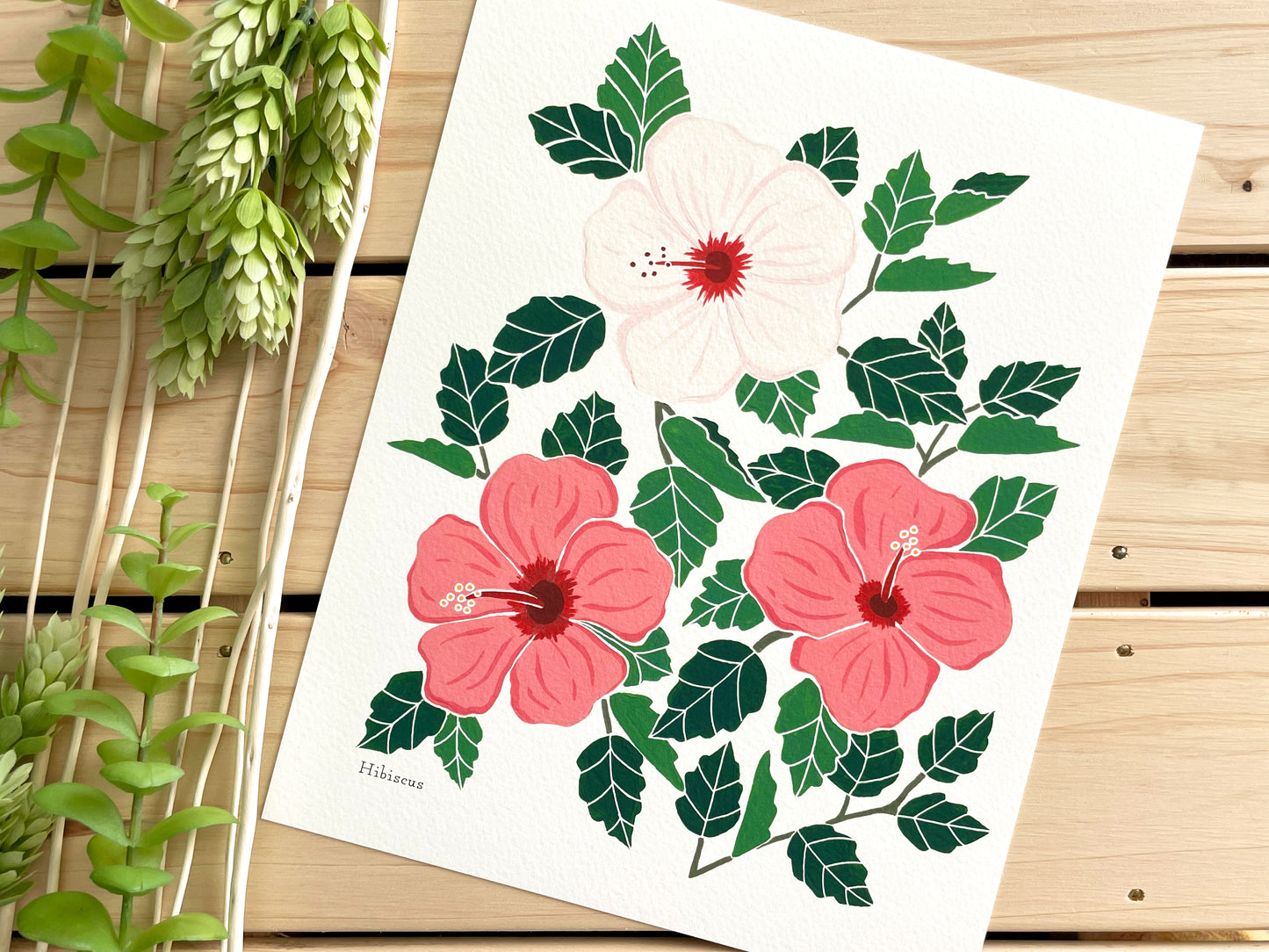 Hibiscus 8x10 Gouache Print