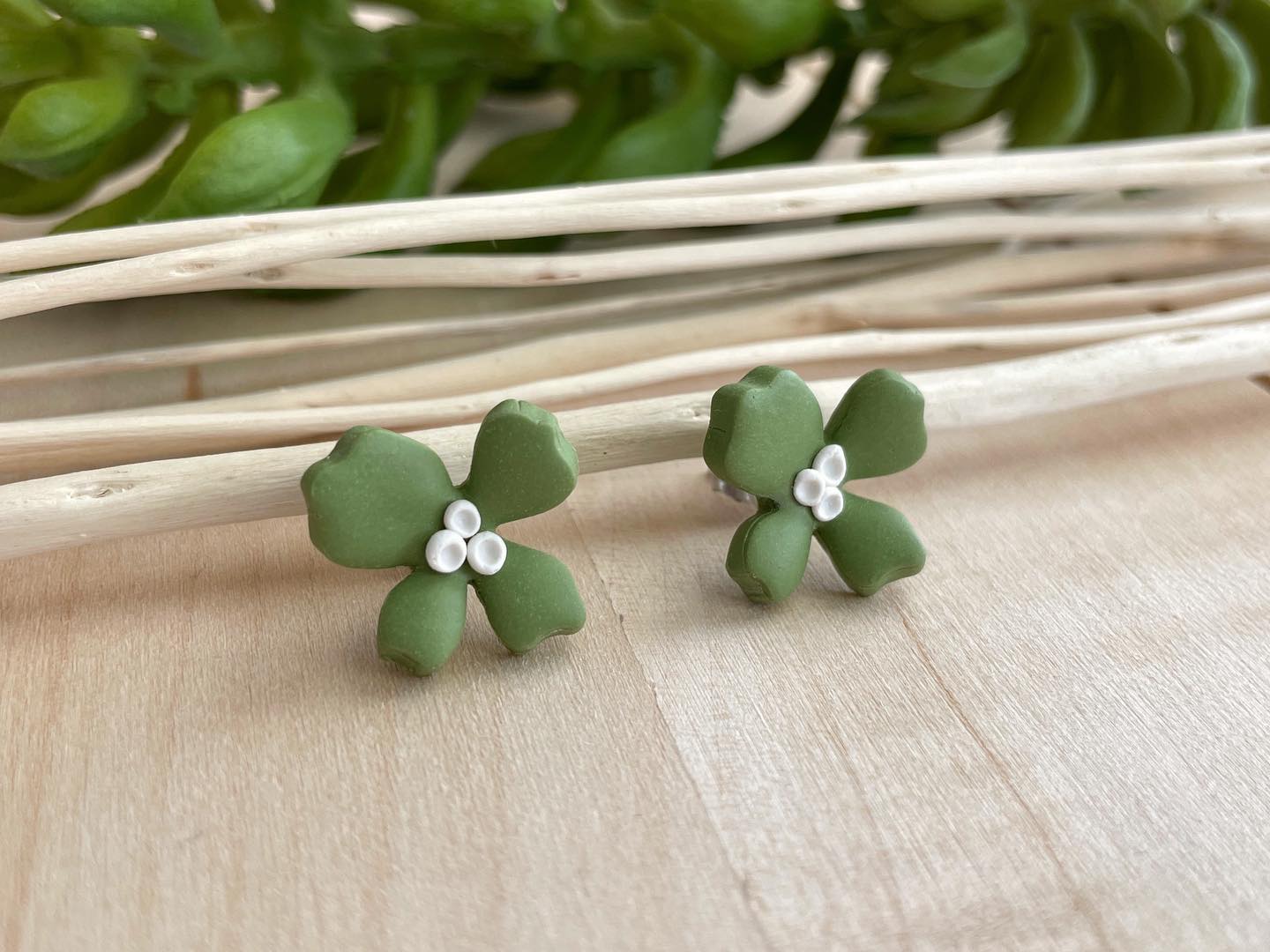 Kiwi Blossom Clay Stud Earrings