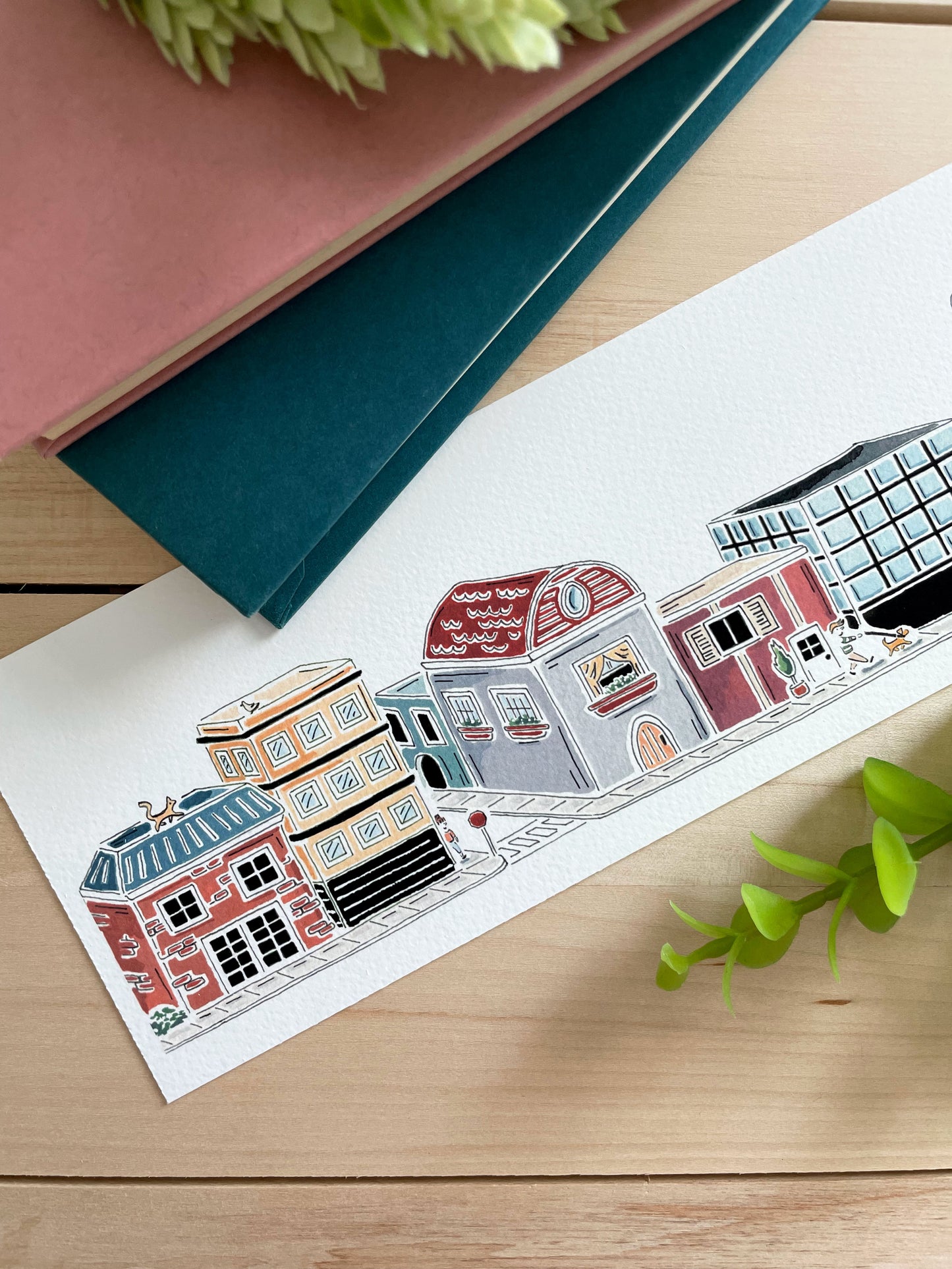 Tiny Town 4x12 Watercolor Print