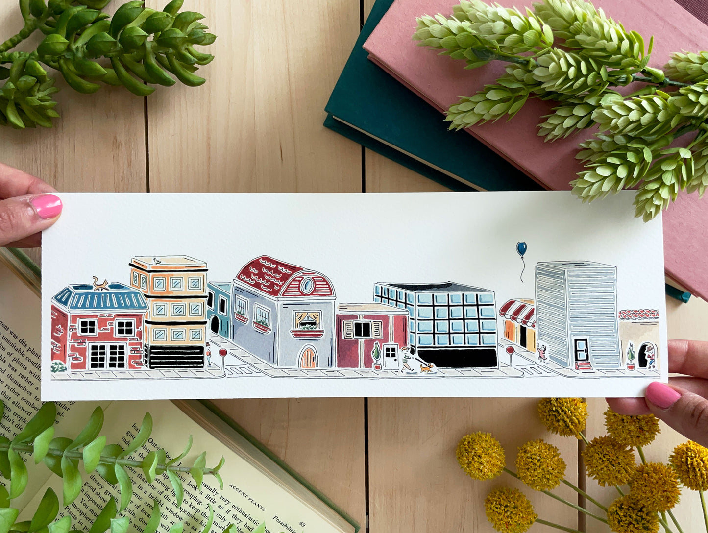 Tiny Town 4x12 Watercolor Print