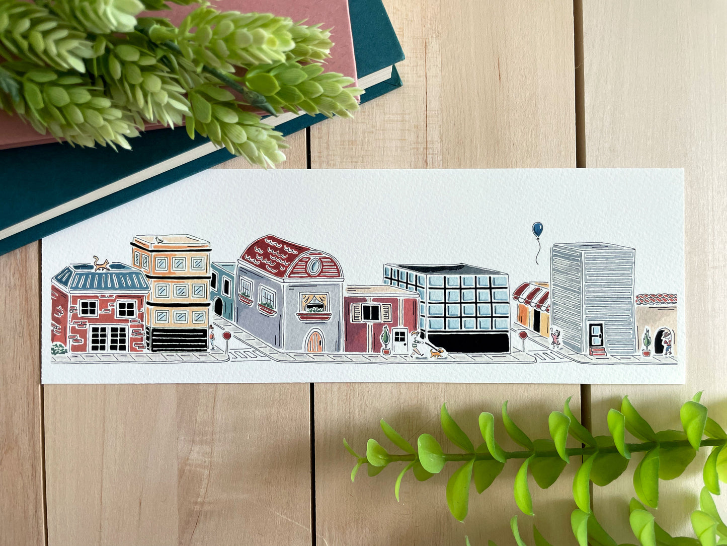 Tiny Town 4x12 Watercolor Print