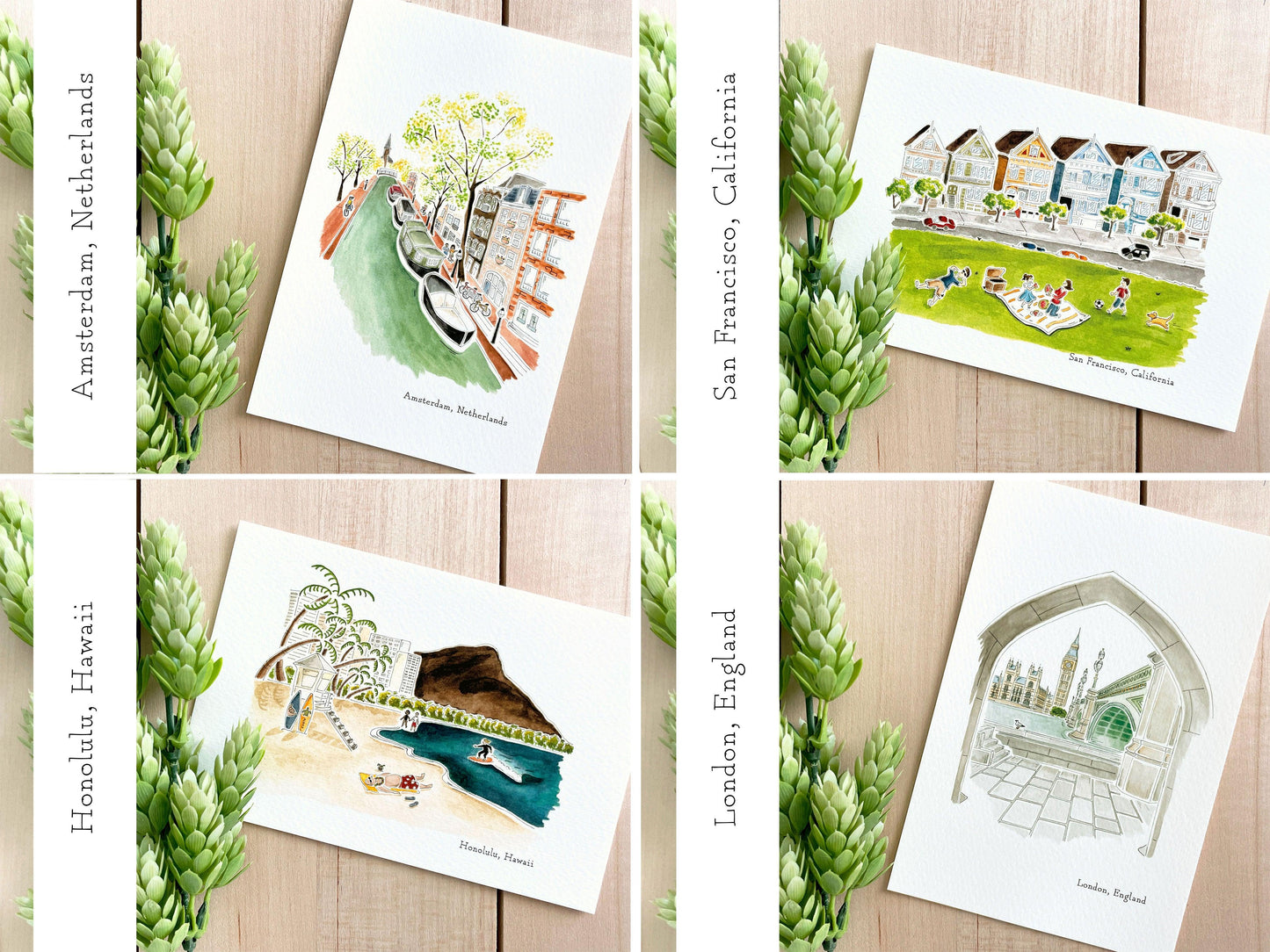 Set of 5 | 4x6 City Watercolor Prints - Lilyvine Design