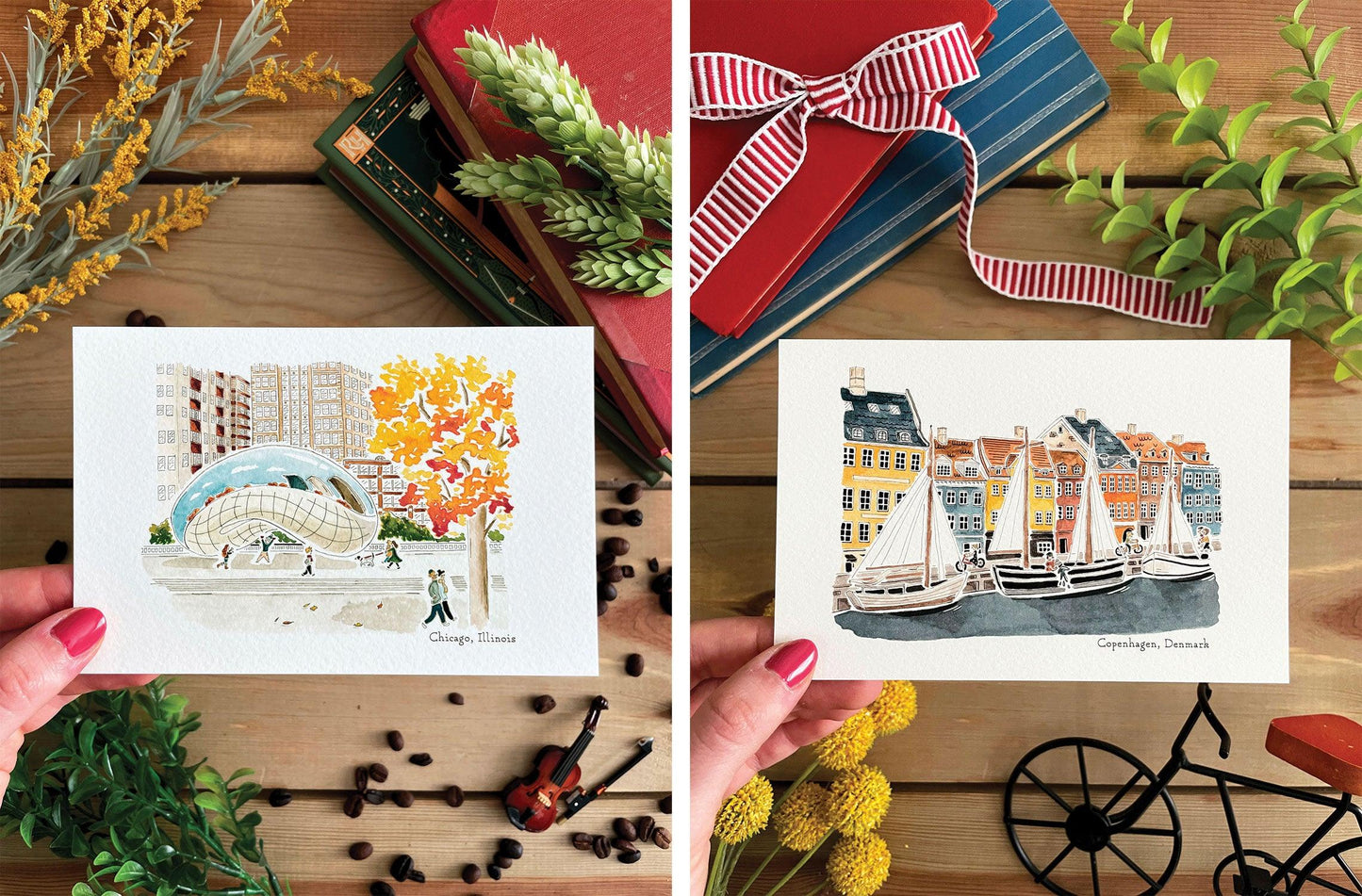 Set of 5 | 4x6 City Watercolor Prints - Lilyvine Design