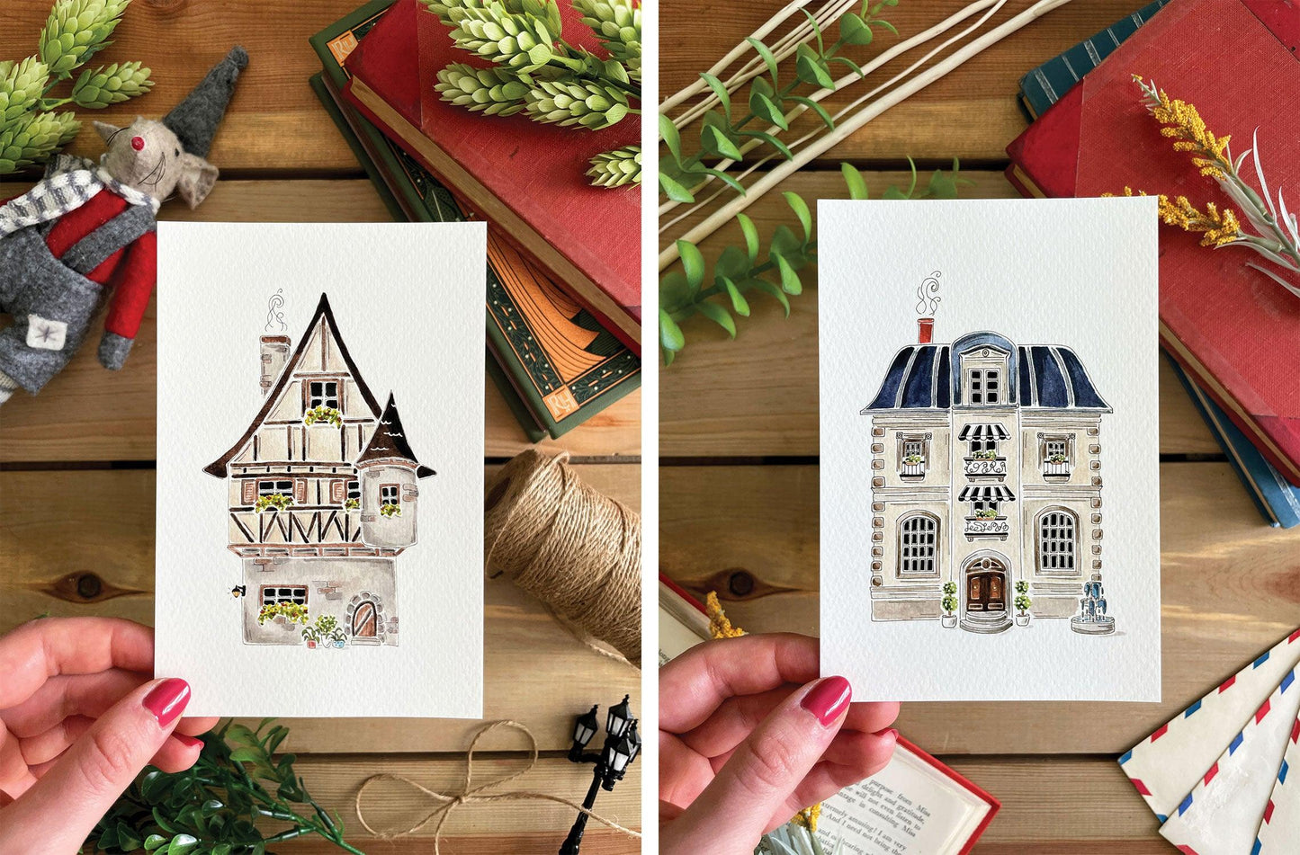 Set of 5 | 4x6 Drawn Dwellings Watercolor Prints - Lilyvine Design