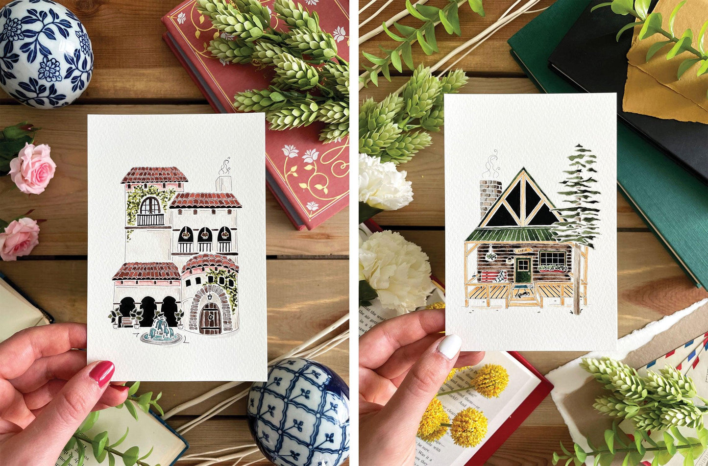 Set of 5 | 4x6 Drawn Dwellings Watercolor Prints - Lilyvine Design