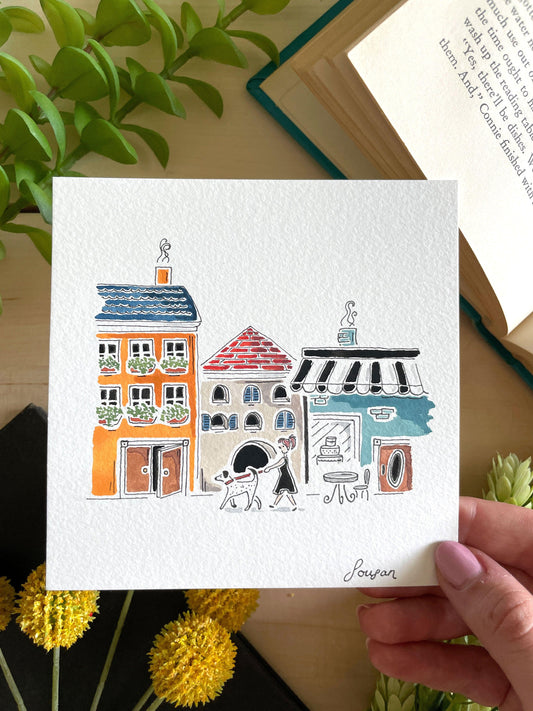 Tiny Town Gouache Original 5x5 Painting - Lilyvine Design