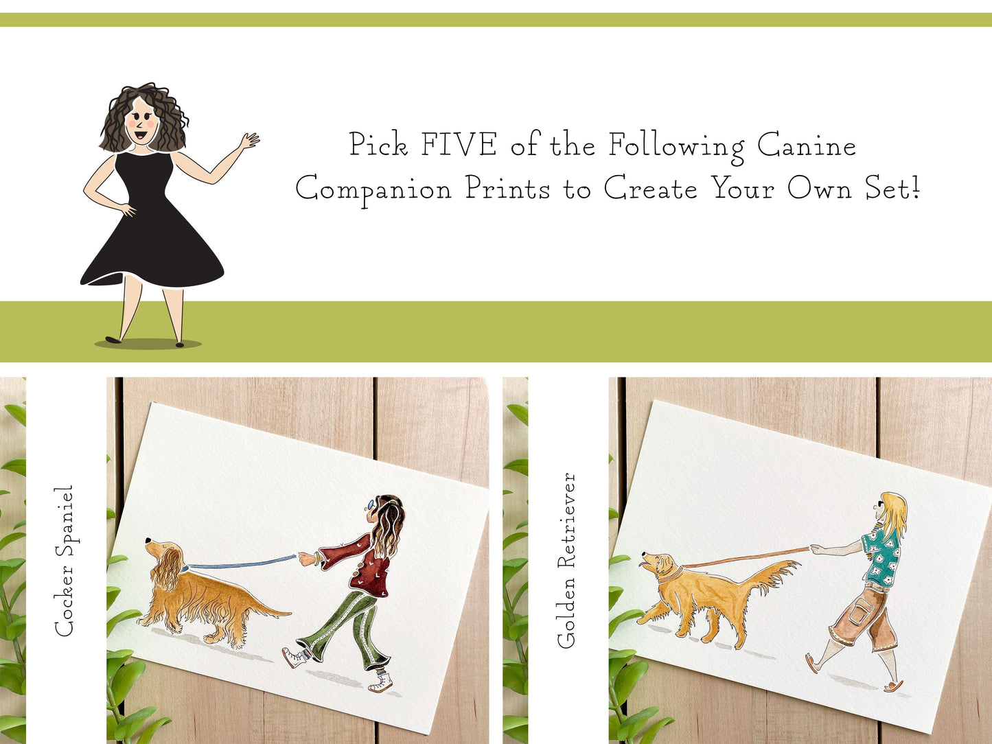 Set of 5 | 5x7 Canine Companion Watercolor Prints - Lilyvine Design