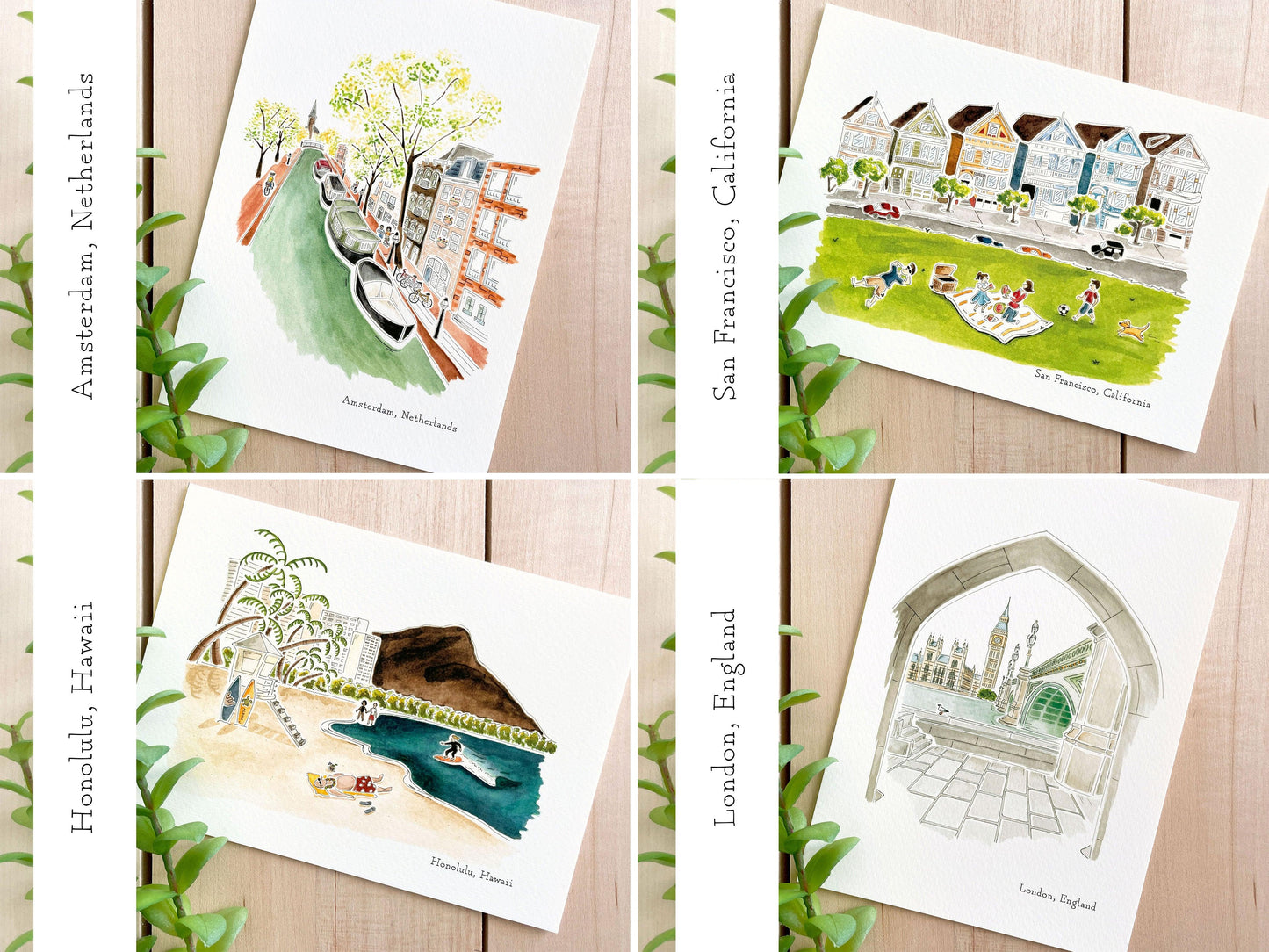 Set of 5 | 5x7 City Watercolor Prints - Lilyvine Design