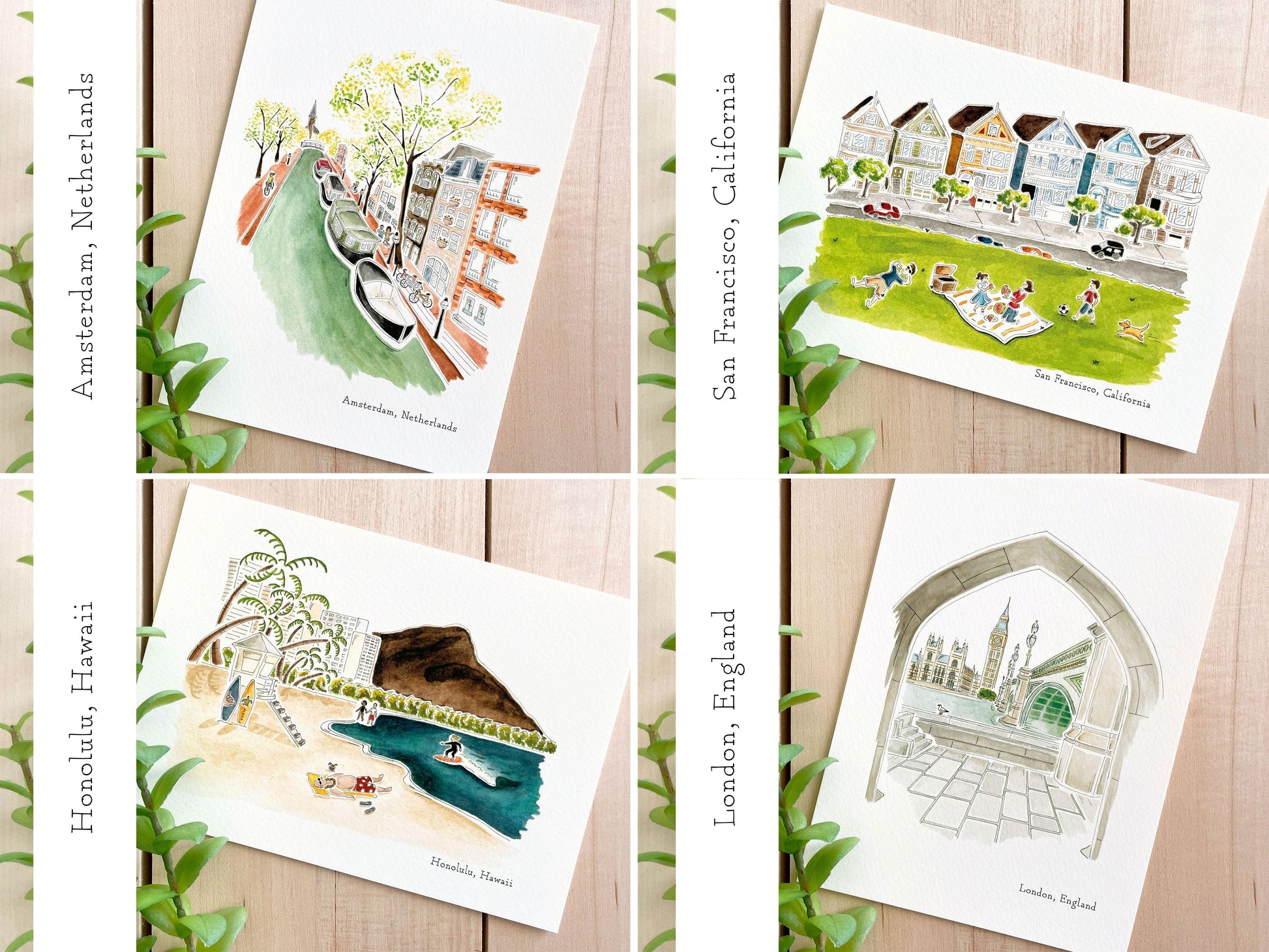 Set of 5 | 5x7 City Watercolor Prints - Lilyvine Design