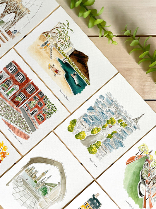 Set of 5 | 5x7 City Watercolor Prints - Lilyvine Design