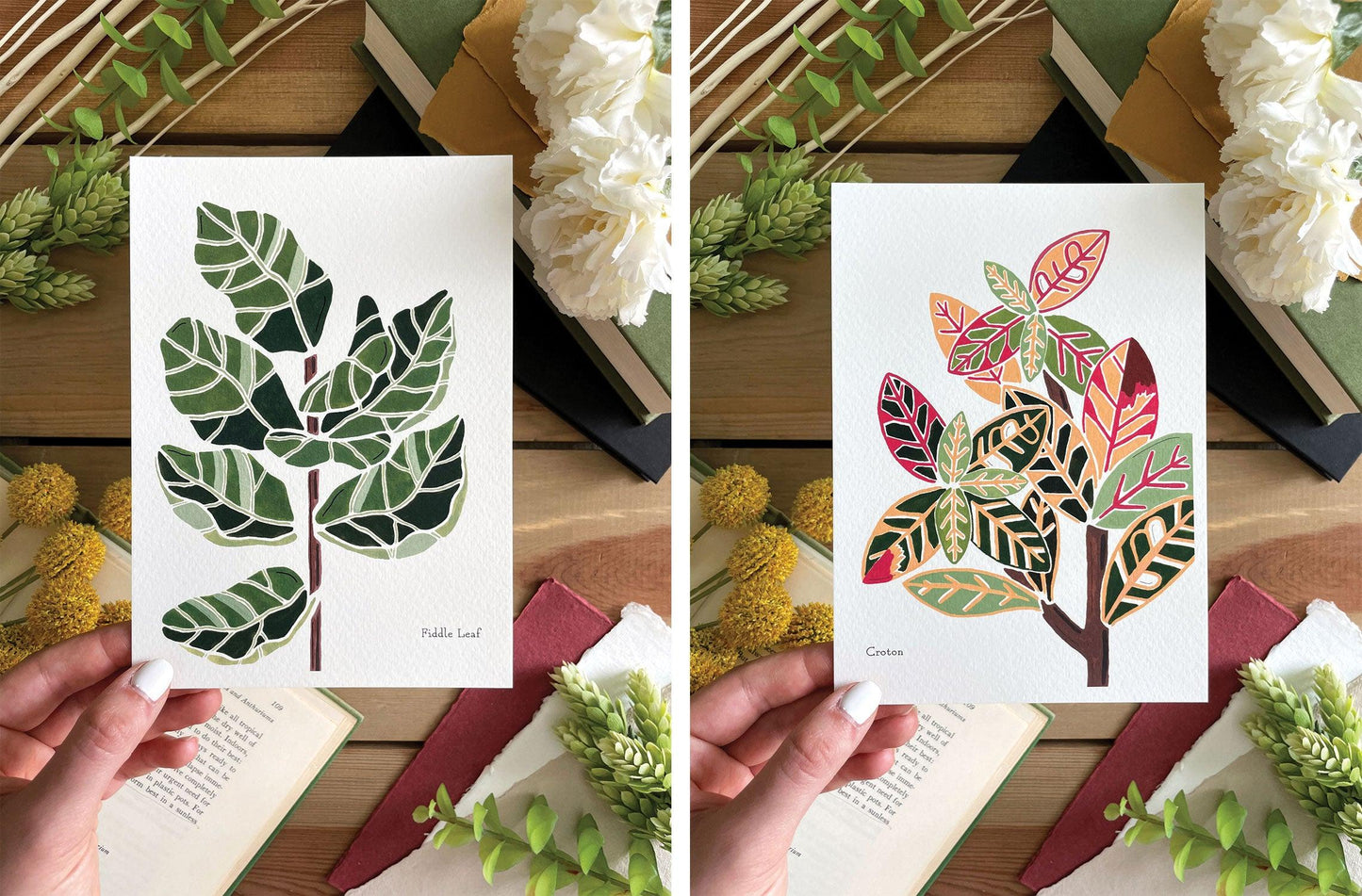 Set of 5 | 5x7 Plants on Paper Gouache Prints - Lilyvine Design