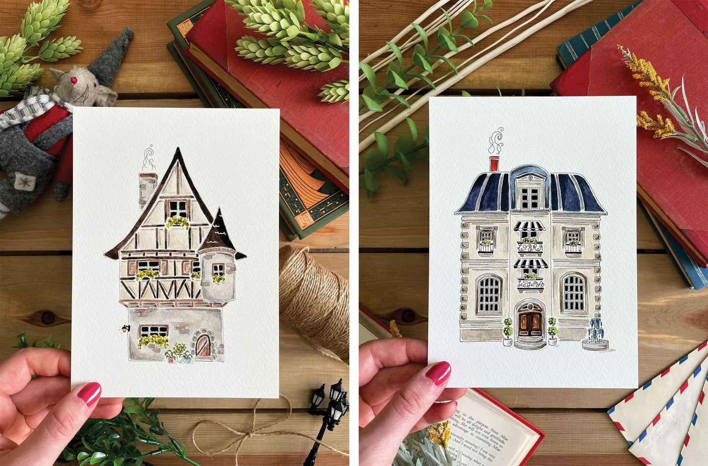 Set of 5 | 5x7 Drawn Dwellings Watercolor Prints - Lilyvine Design