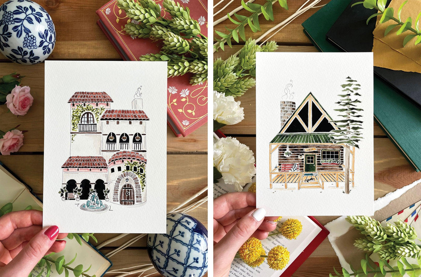 Set of 5 | 5x7 Drawn Dwellings Watercolor Prints - Lilyvine Design