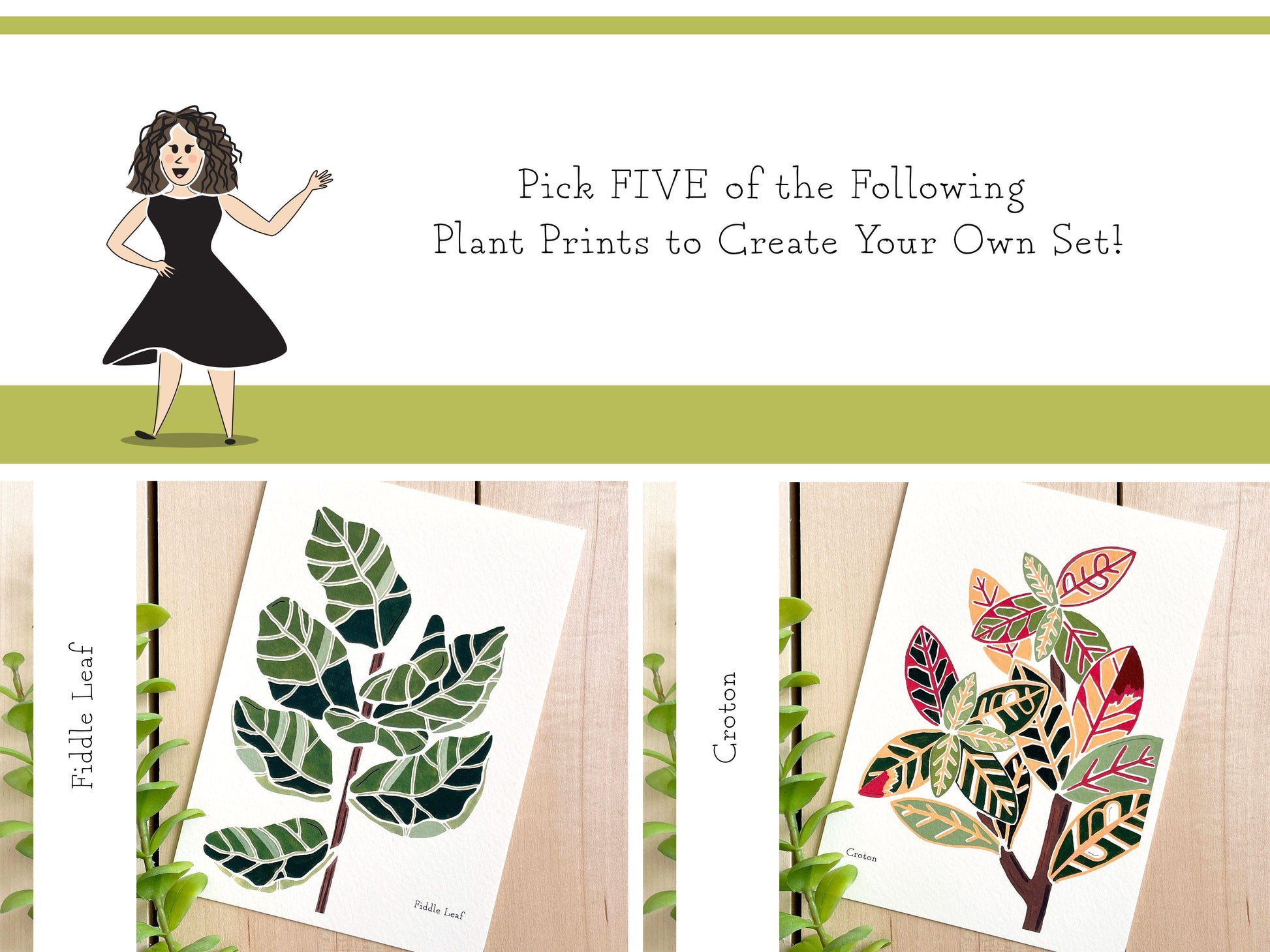 Set of 5 | 5x7 Plants on Paper Gouache Prints - Lilyvine Design