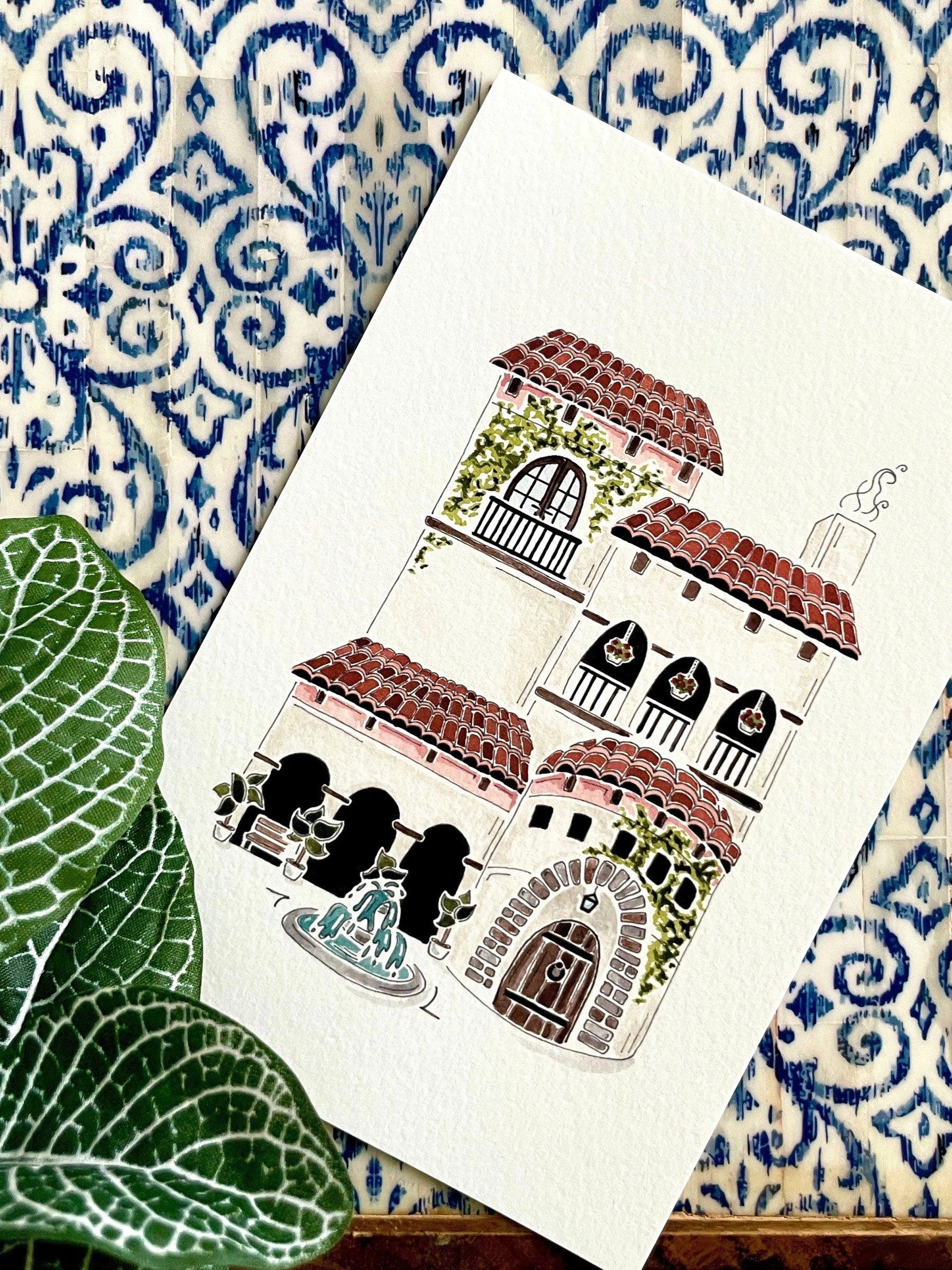 Spanish Hacienda 8x10 Watercolor Print - Lilyvine Design