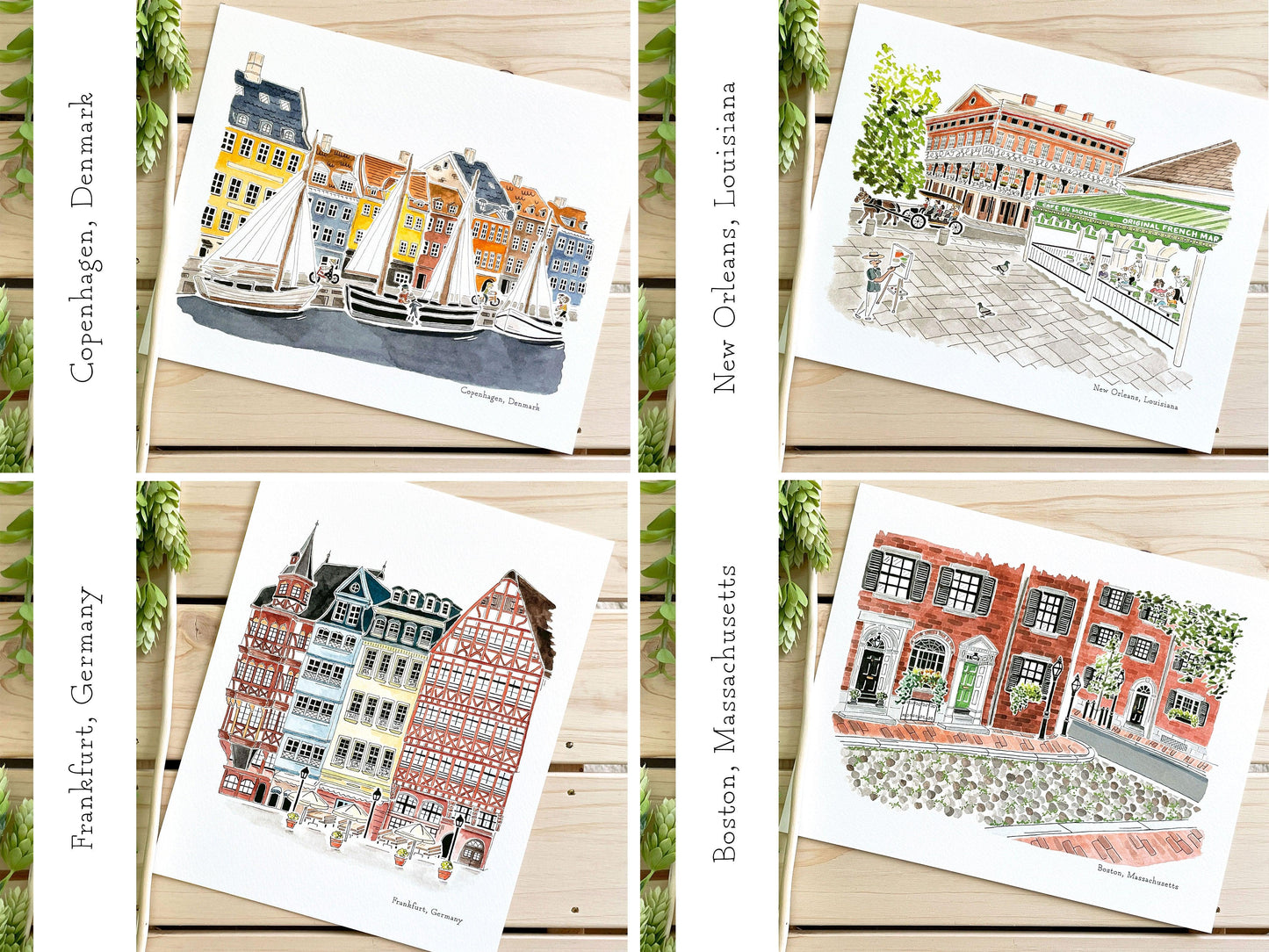 Set of 3 | 8x10 City Watercolor Prints - Lilyvine Design