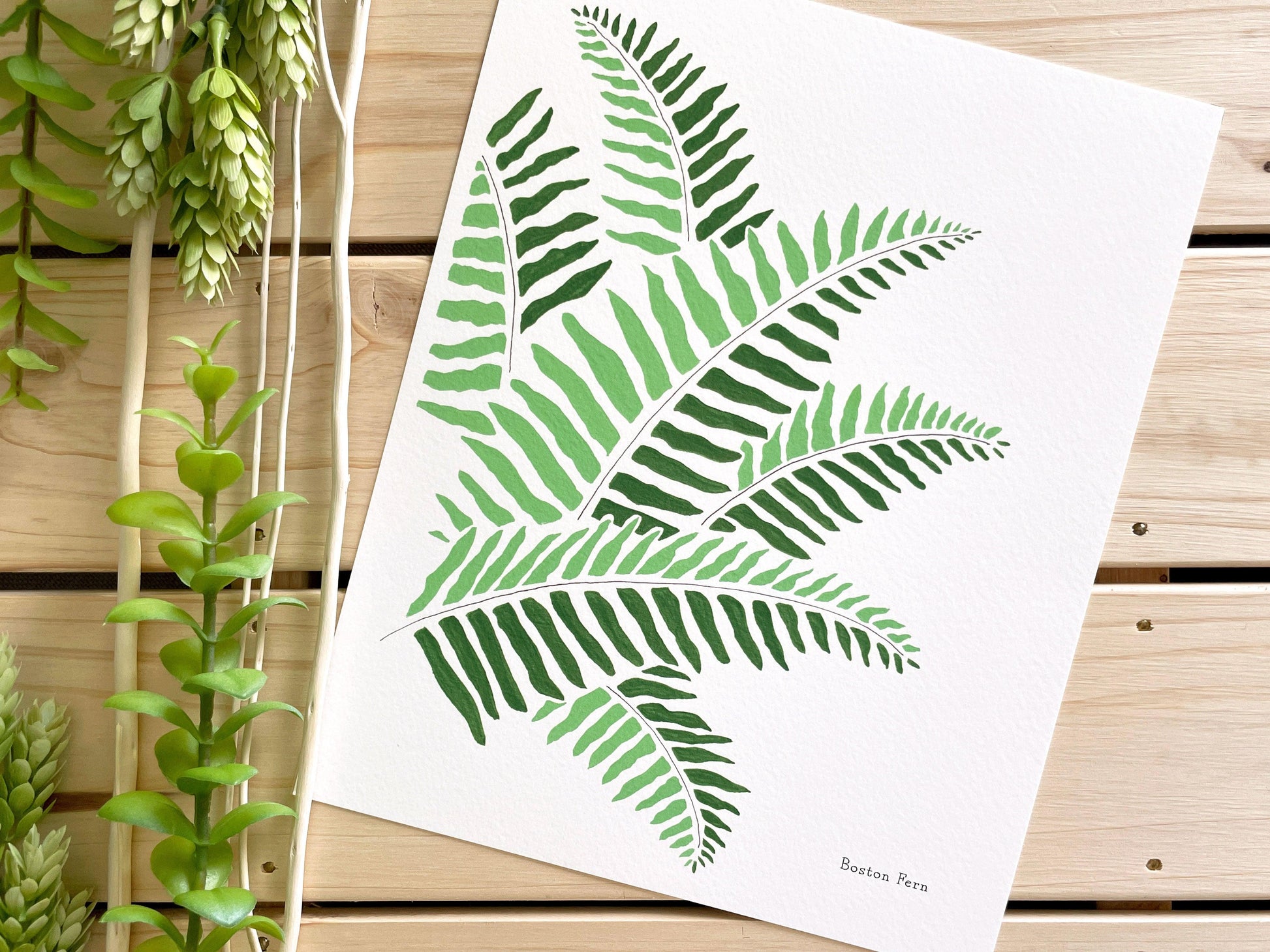 Boston Fern 8x10 Gouache Print - Lilyvine Design