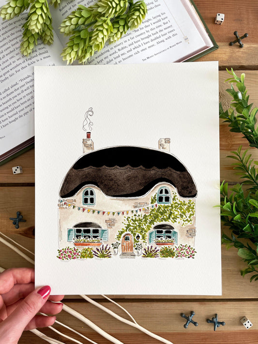 English Cottage 8x10 Watercolor Print - Lilyvine Design