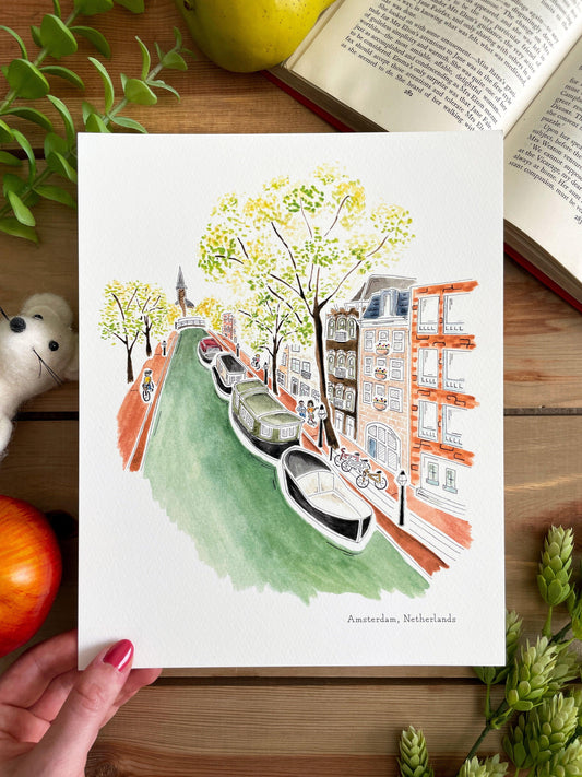 Amsterdam (Netherlands) 8x10 Watercolor Print - Lilyvine Design