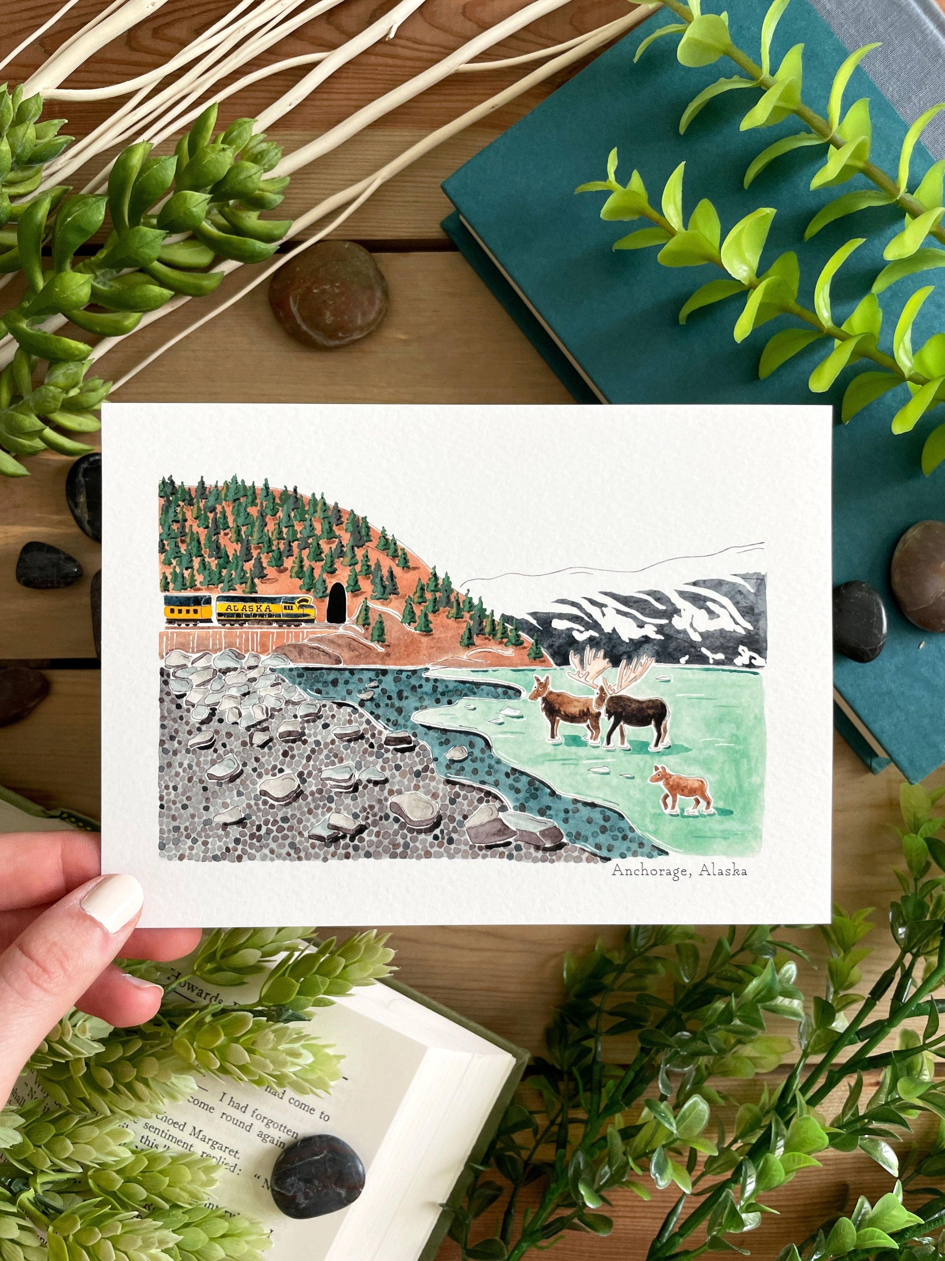 Anchorage (Alaska) 5x7 Watercolor Print - Lilyvine Design