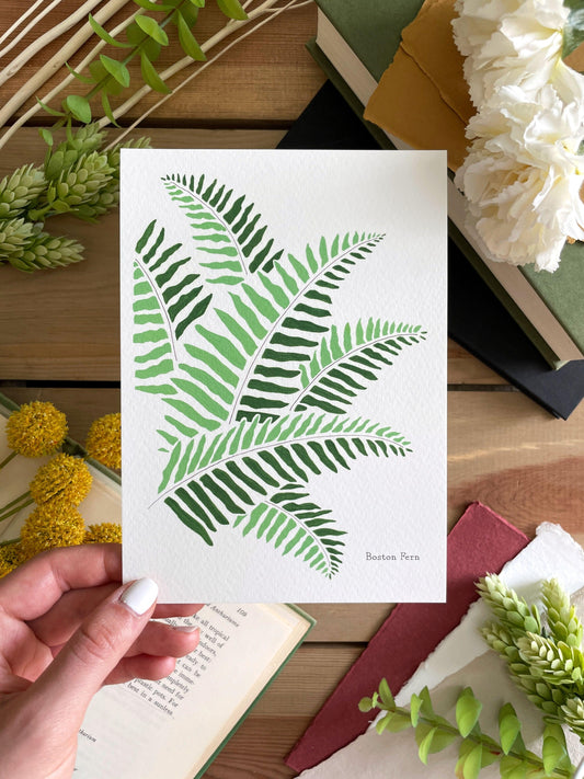 Boston Fern 5x7 Gouache Print - Lilyvine Design