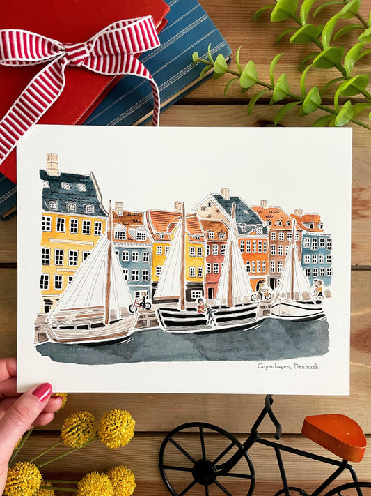 Copenhagen (Denmark) 8x10 Watercolor Print - Lilyvine Design