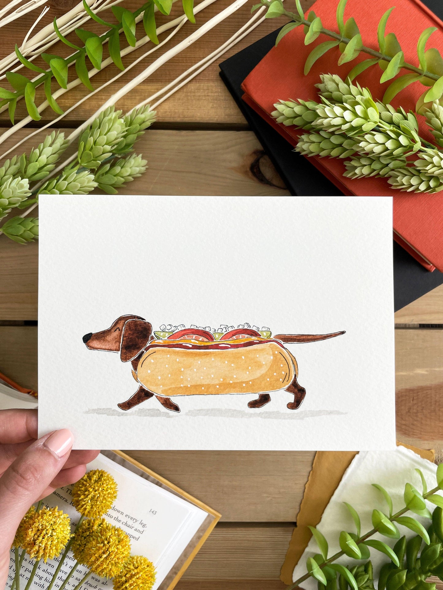 Dachshund 5x7 Watercolor Print - Lilyvine Design