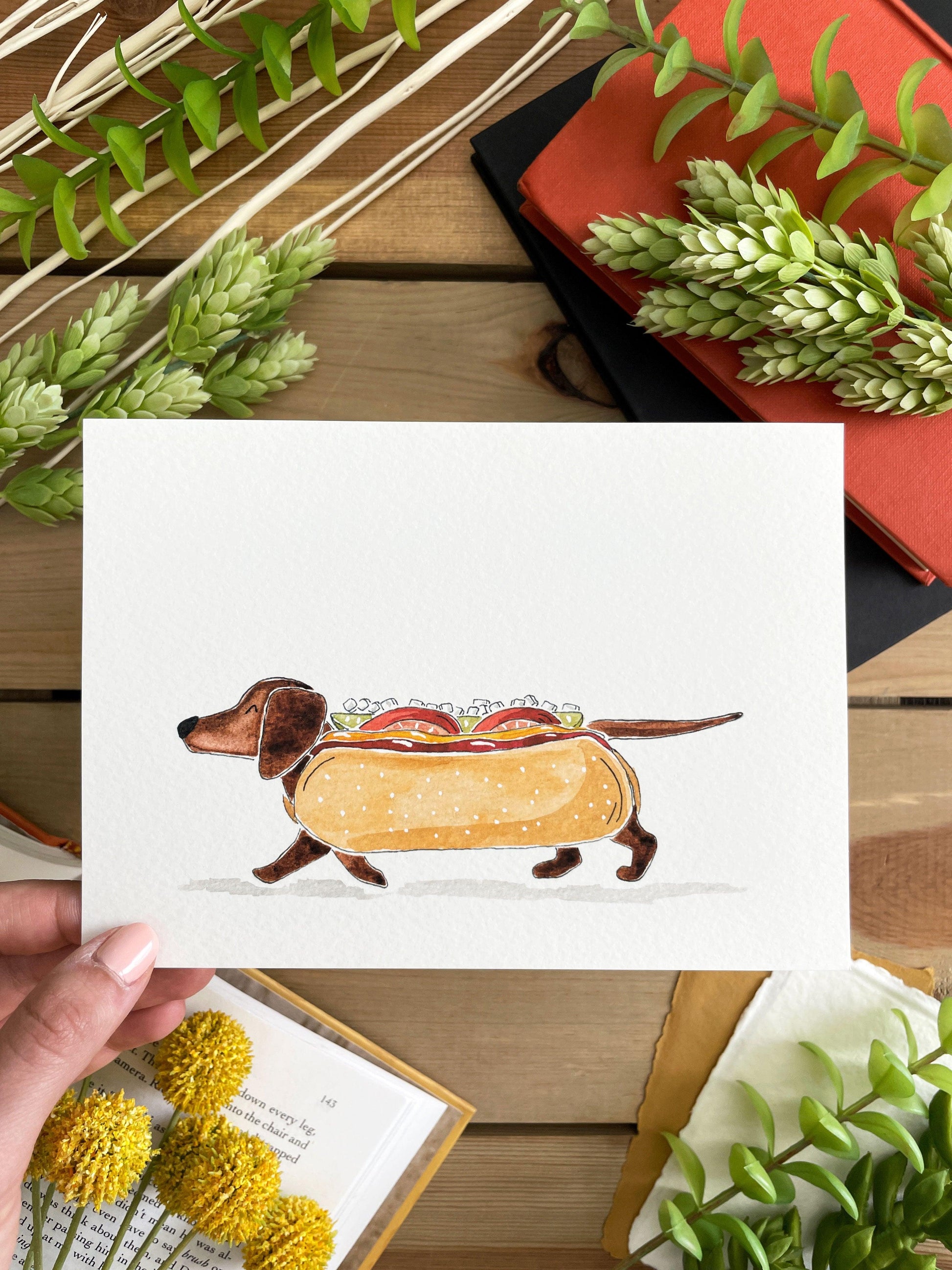 Dachshund 5x7 Watercolor Print - Lilyvine Design