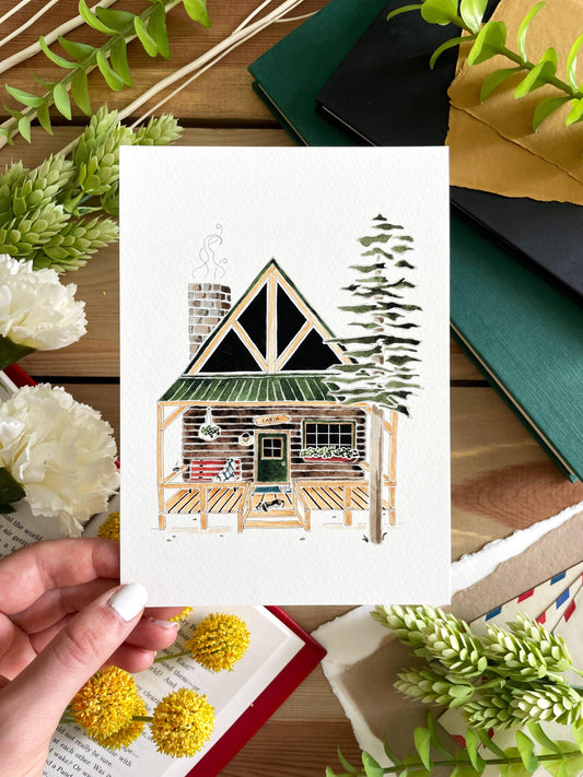 Forest Cabin 5x7 Watercolor Print - Lilyvine Design