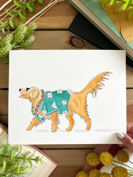 Golden Retriever 8x10 Watercolor Print - Lilyvine Design