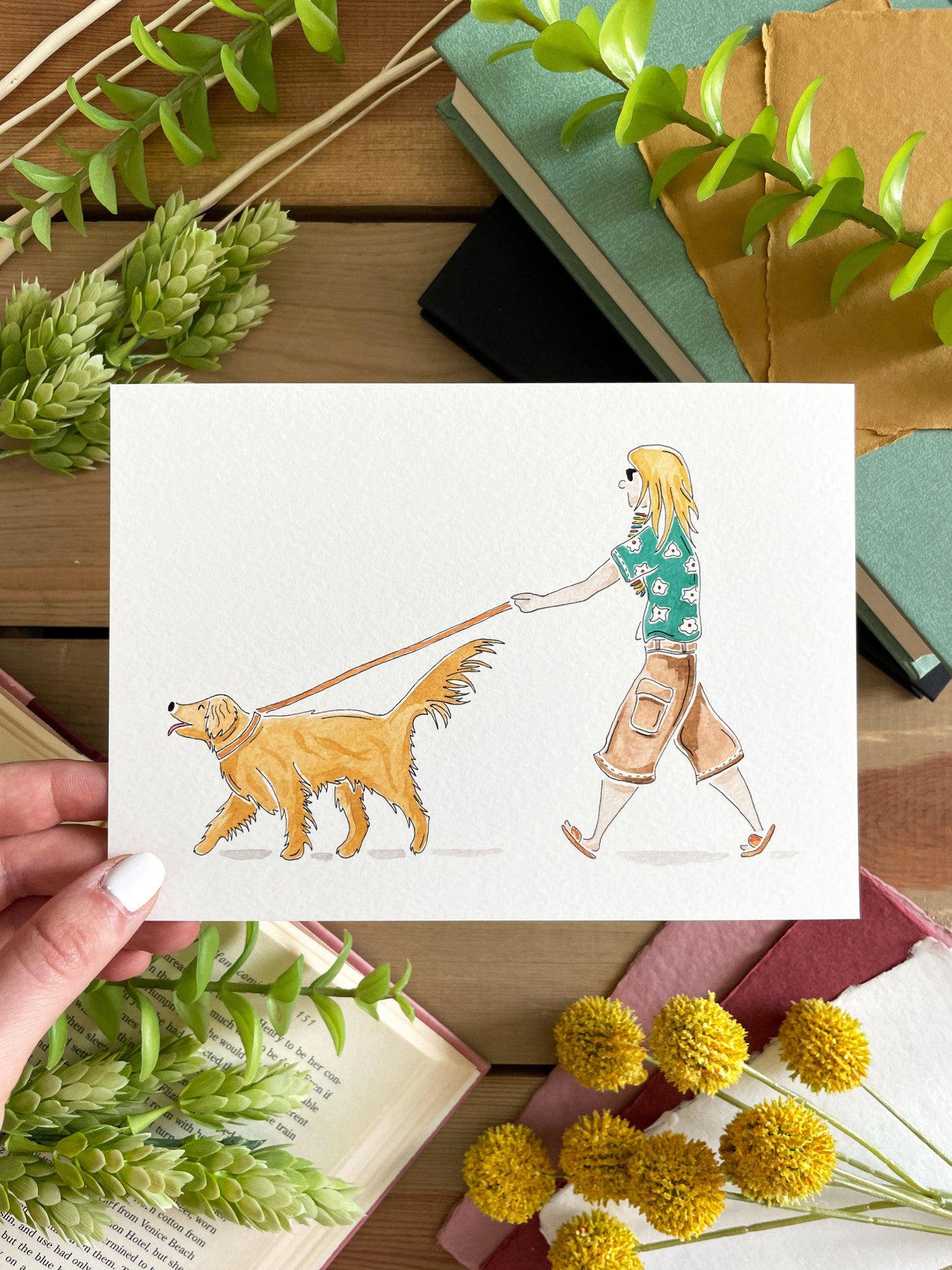 Golden Retriever Companion 5x7 Watercolor Print - Lilyvine Design