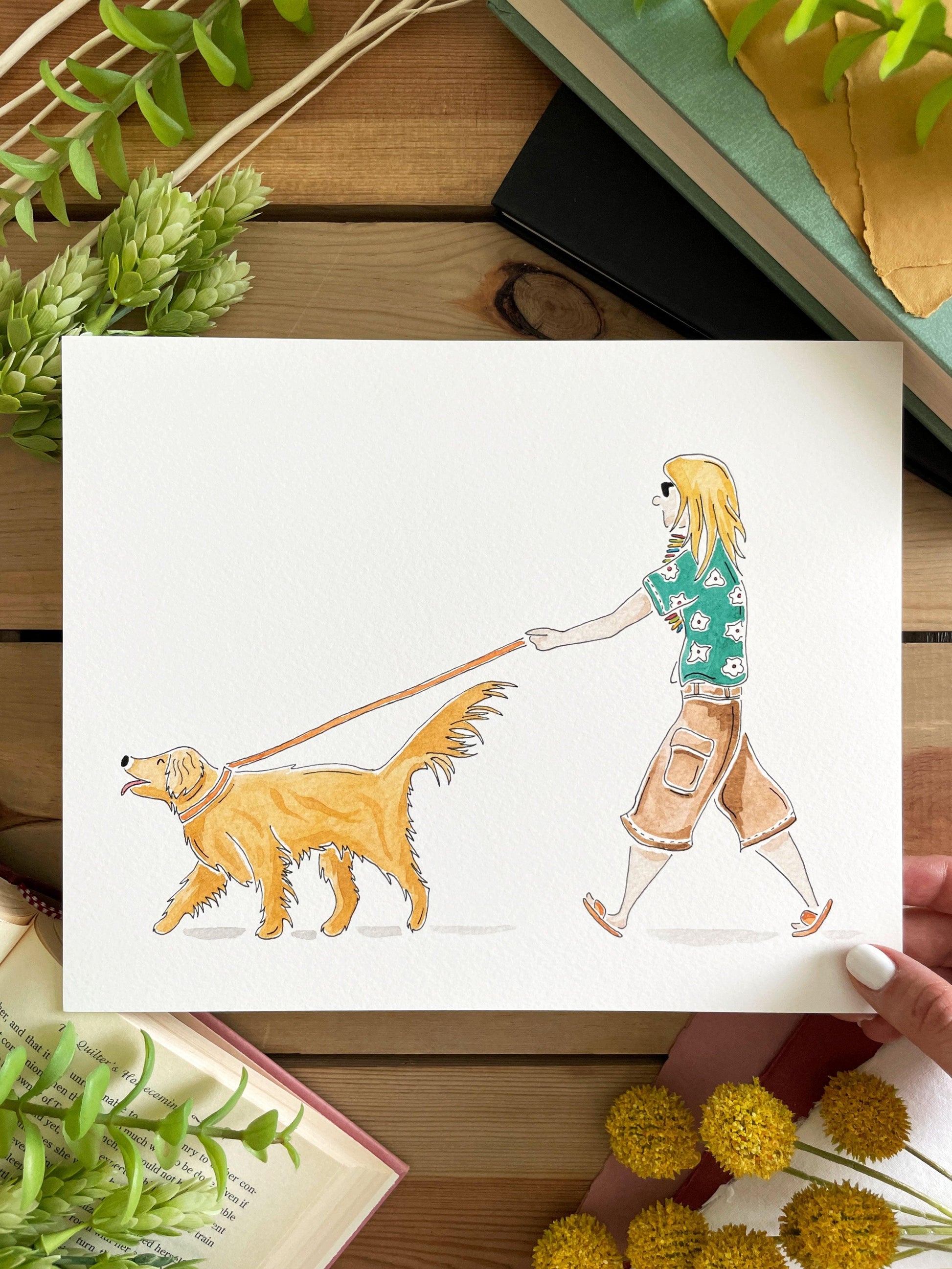 Golden Retriever Companion 8x10 Watercolor Print - Lilyvine Design