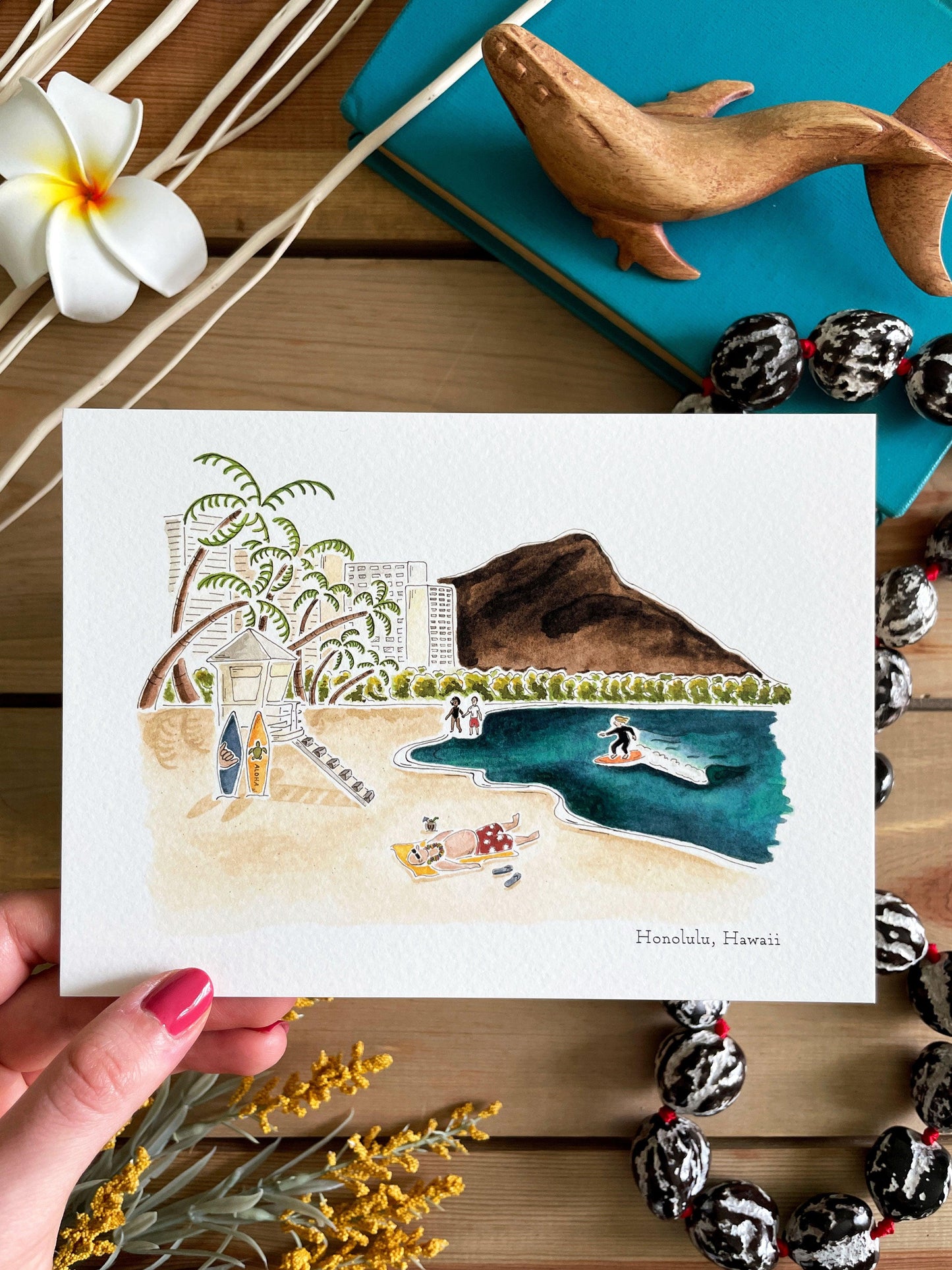 Honolulu (Hawaii) 5x7 Watercolor Print - Lilyvine Design