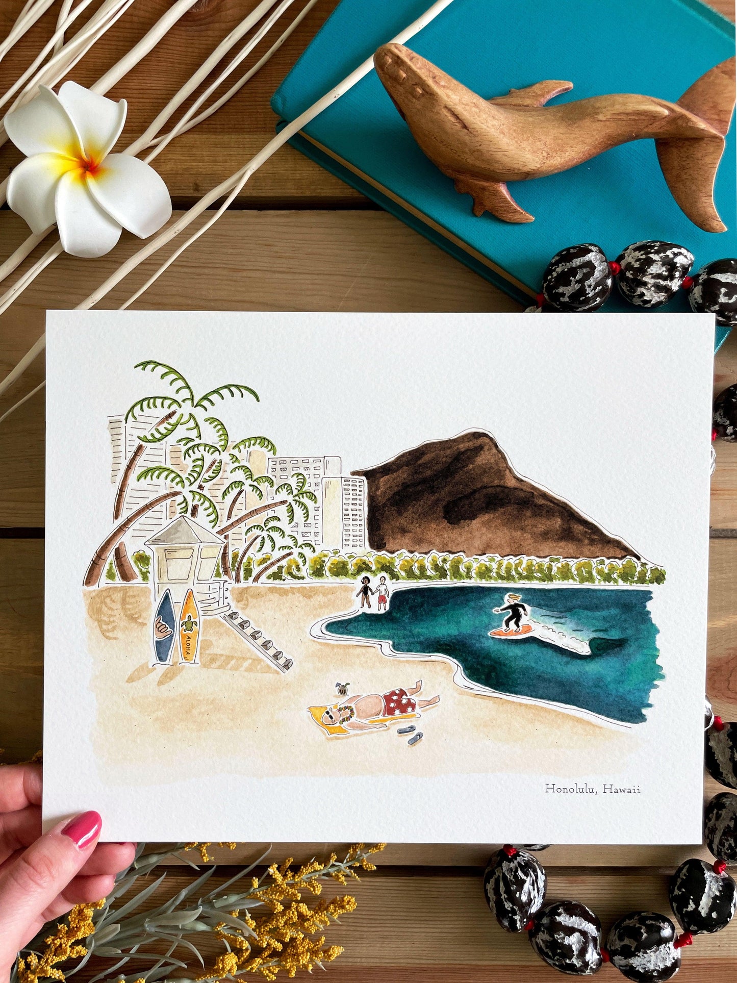 Honolulu (Hawaii) 8x10 Watercolor Print - Lilyvine Design