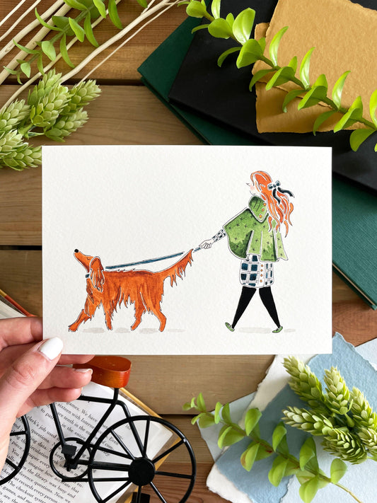 Irish Setter Companion 5x7 Watercolor Print - Lilyvine Design