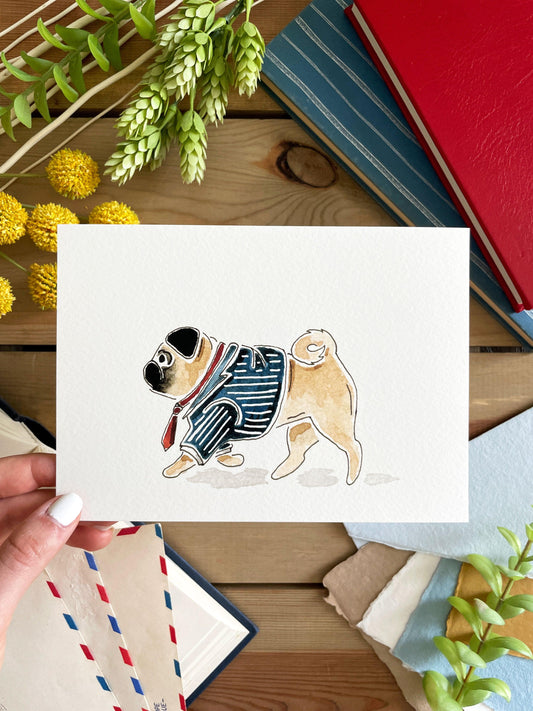 Pug 5x7 Watercolor Print - Lilyvine Design