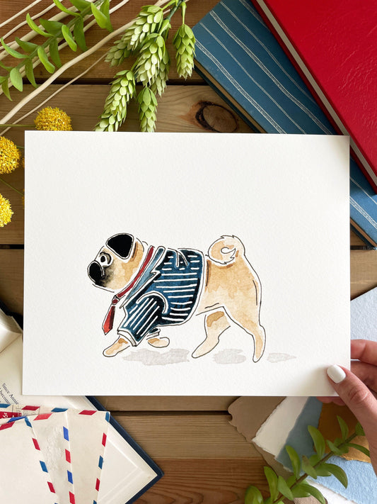 Pug 8x10 Watercolor Print - Lilyvine Design
