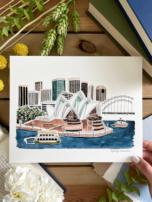 Sydney (Australia) 8x10 Watercolor Print - Lilyvine Design