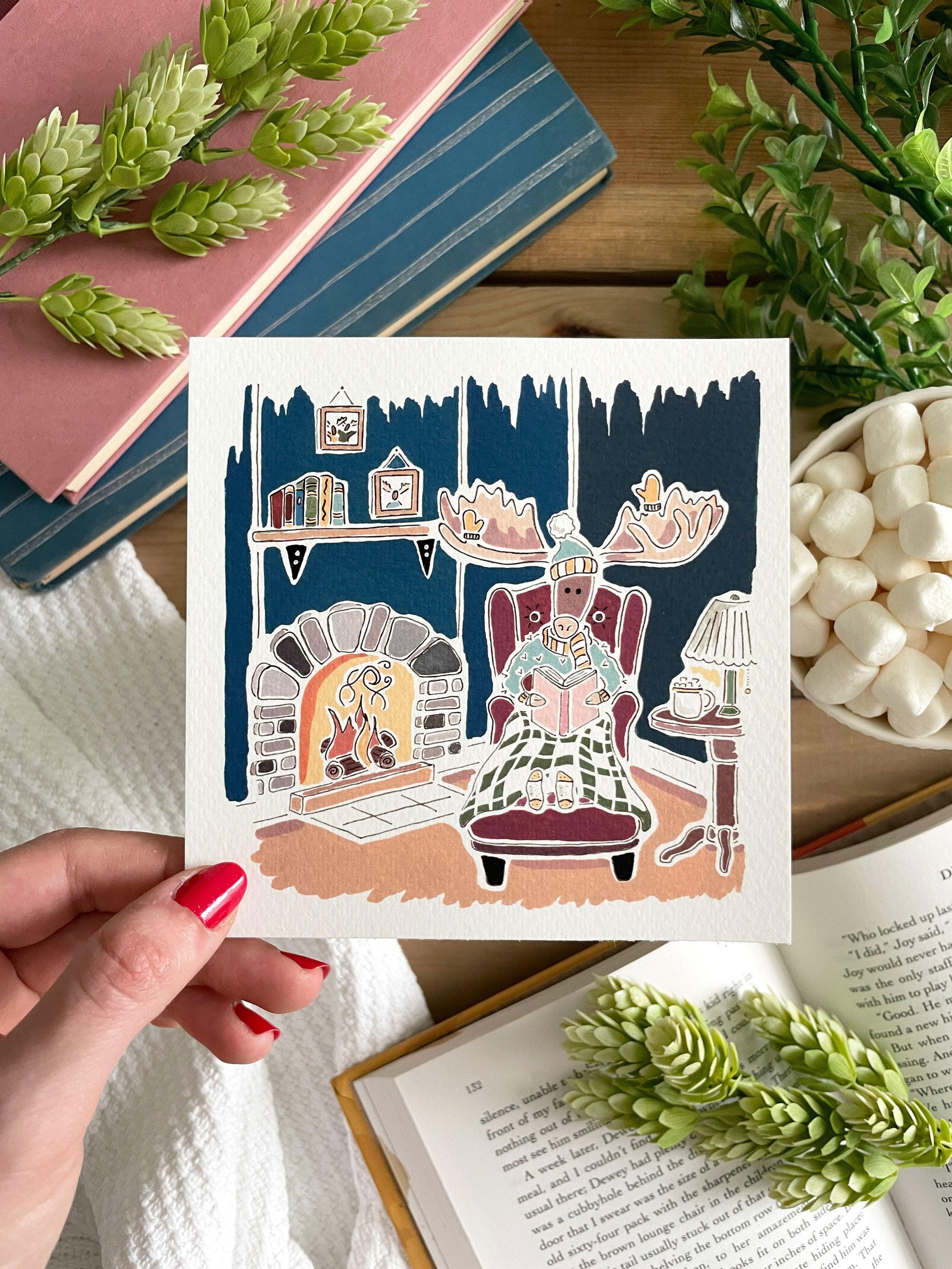 Winter Moose 5x5 Gouache Print - Lilyvine Design