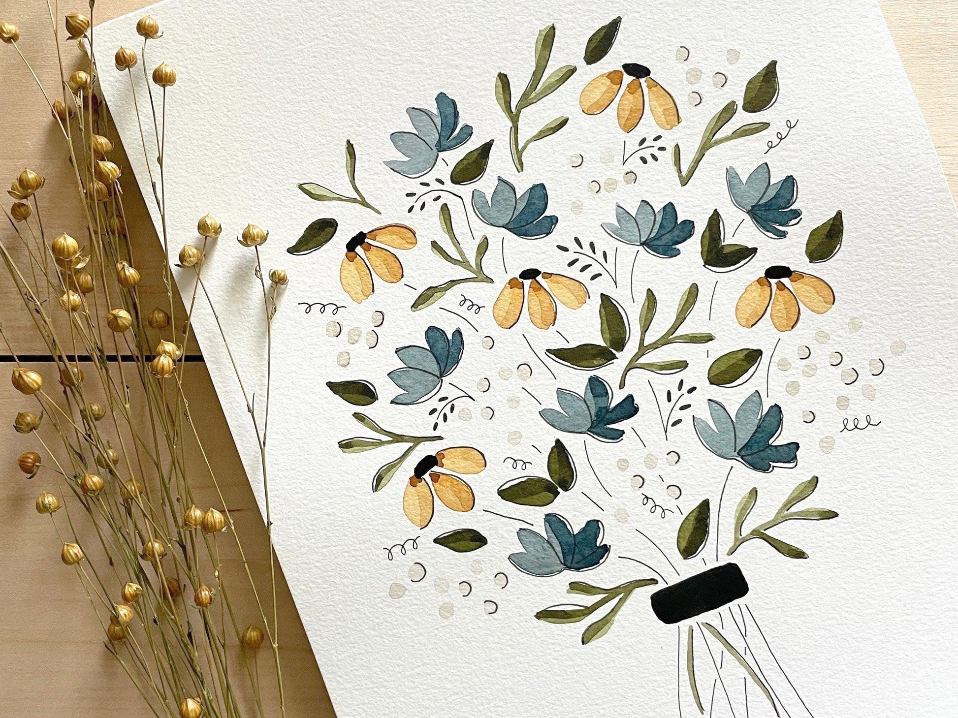 Floral Watercolor Original 9x12 Painting - Lilyvine Design