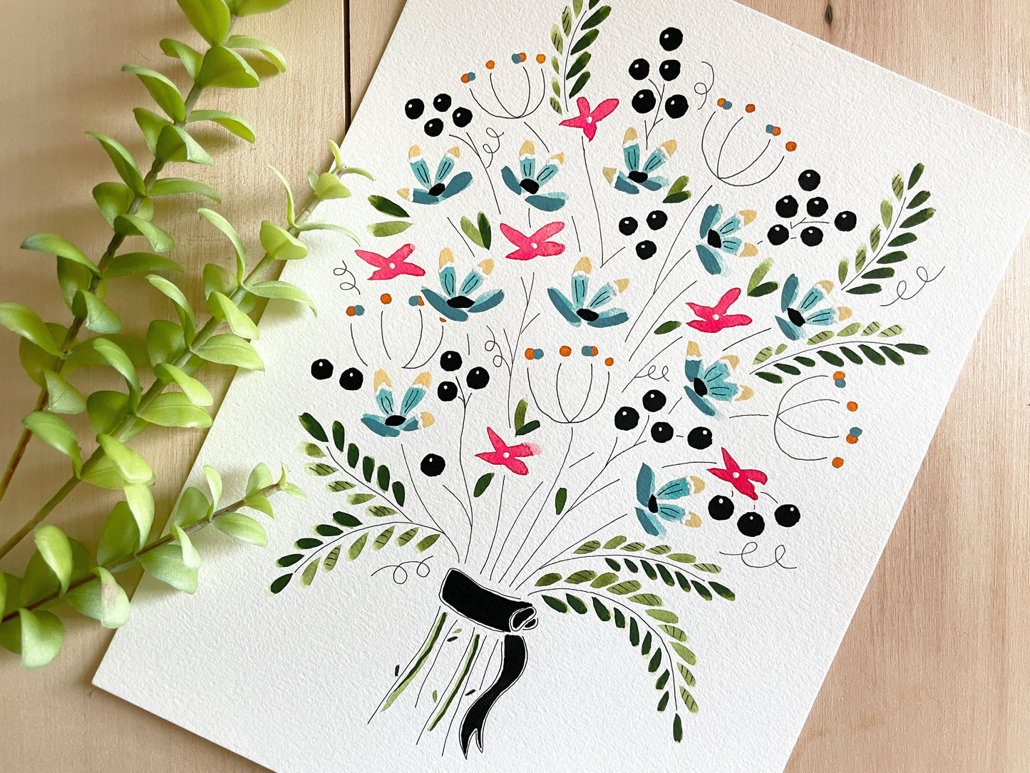 Floral Watercolor and Gouache Original 9x12 Painting - Lilyvine Design