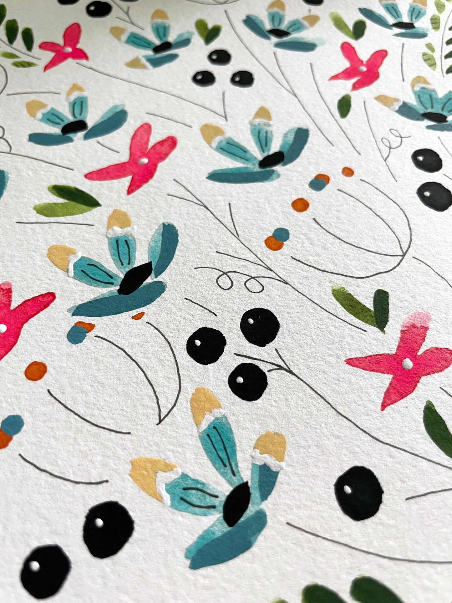Floral Watercolor and Gouache Original 9x12 Painting - Lilyvine Design