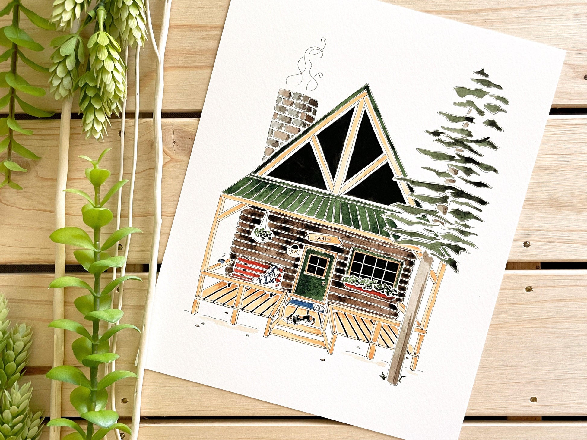 Forest Cabin 8x10 Watercolor Print - Lilyvine Design