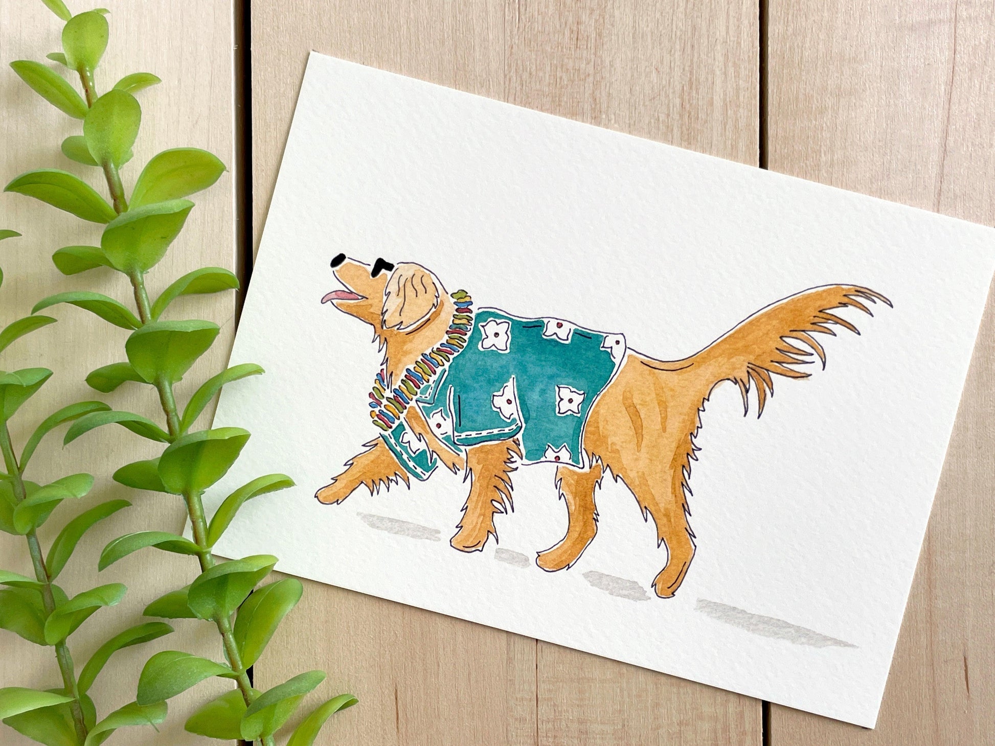 Golden Retriever 5x7 Watercolor Print - Lilyvine Design