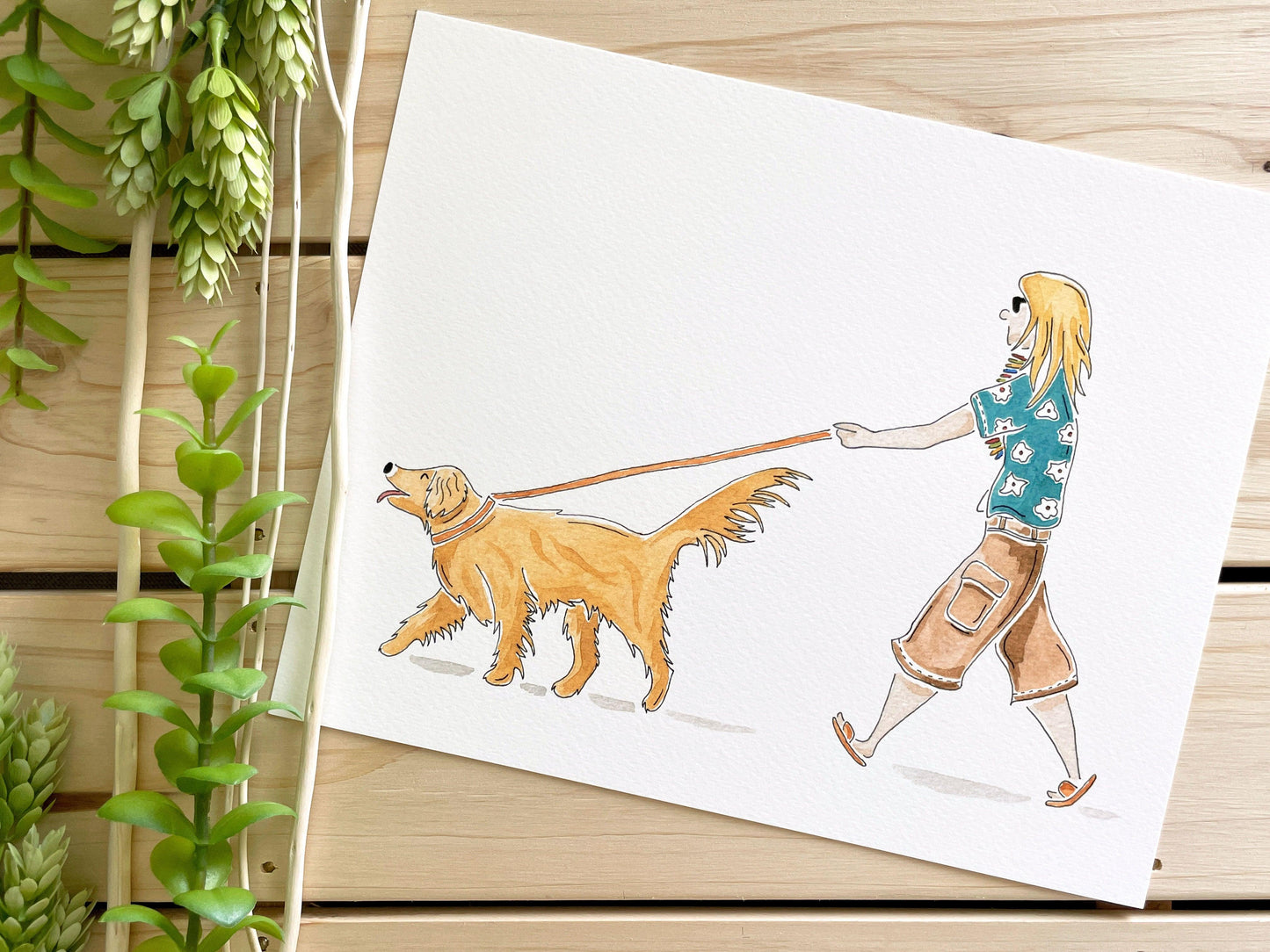 Golden Retriever Companion 8x10 Watercolor Print - Lilyvine Design