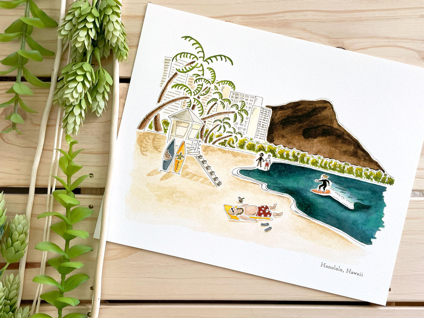 Honolulu (Hawaii) 8x10 Watercolor Print - Lilyvine Design